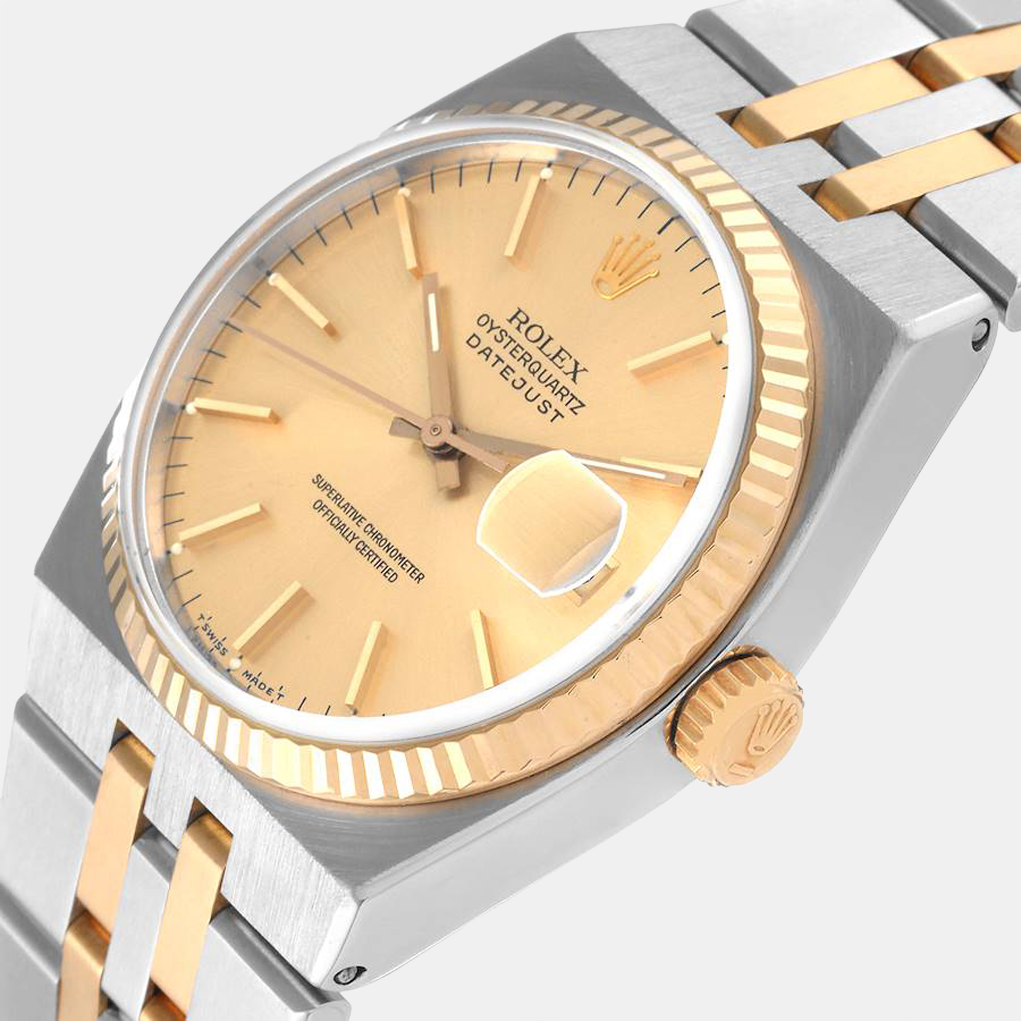 

Rolex Champagne 18k Yellow Gold And Stainless Steel Datejust Oysterquartz 17013 Automatic Men's Wristwatch 36 mm