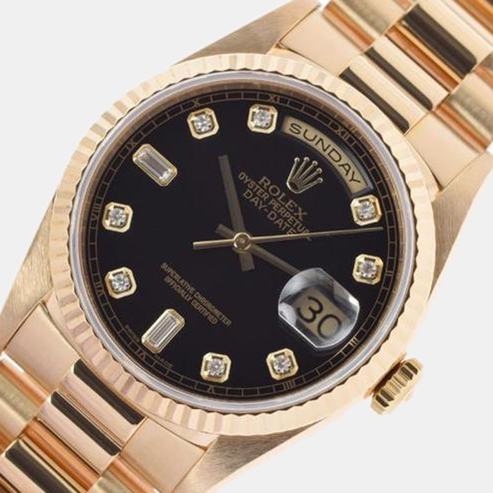 

Rolex Black Diamond 18k Yellow Gold Day-Date 118238A Automatic Men's Wristwatch 36 mm