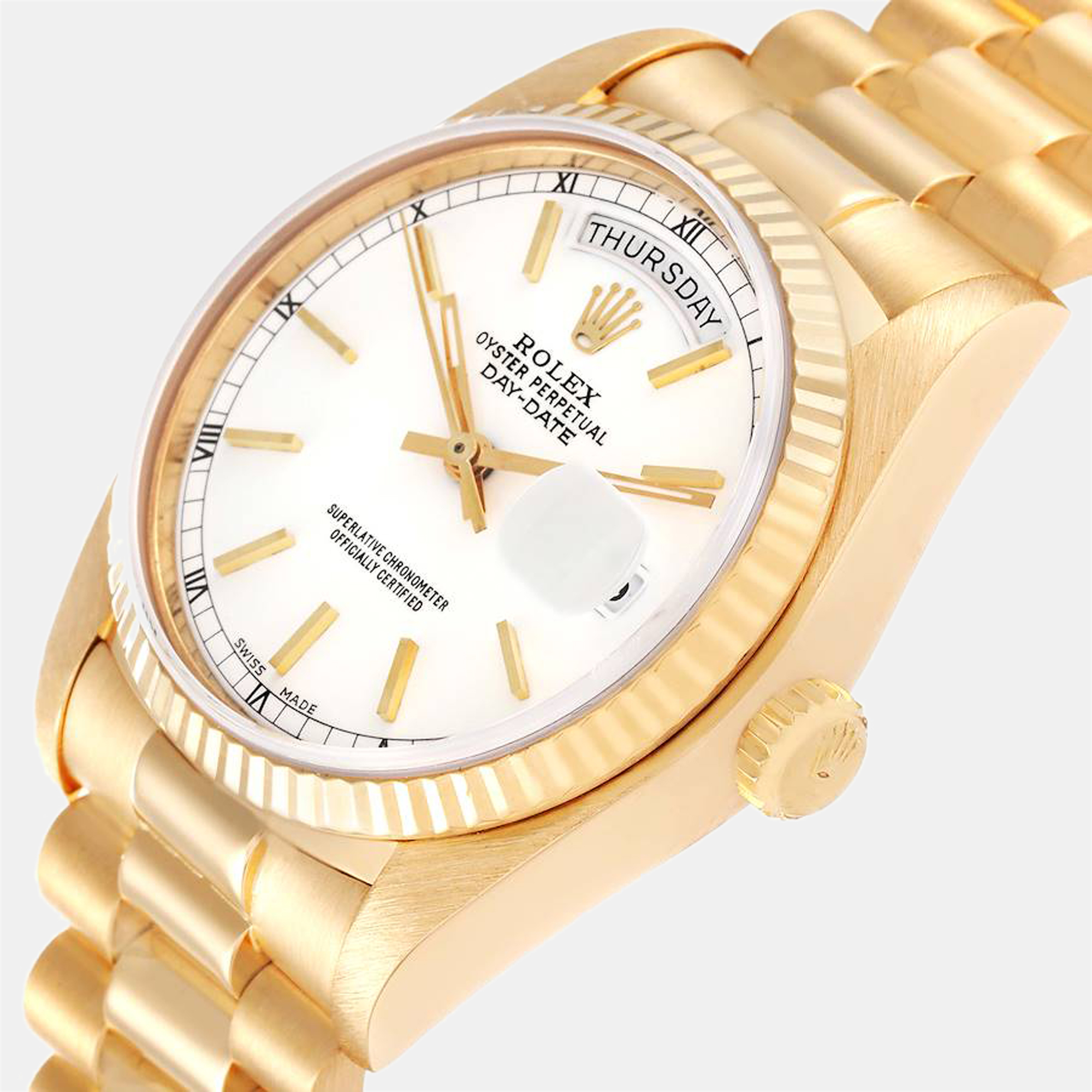 

Rolex White 18K Yellow Gold Day - Date President 18038 Automatic Men's Wristwatch 36 mm