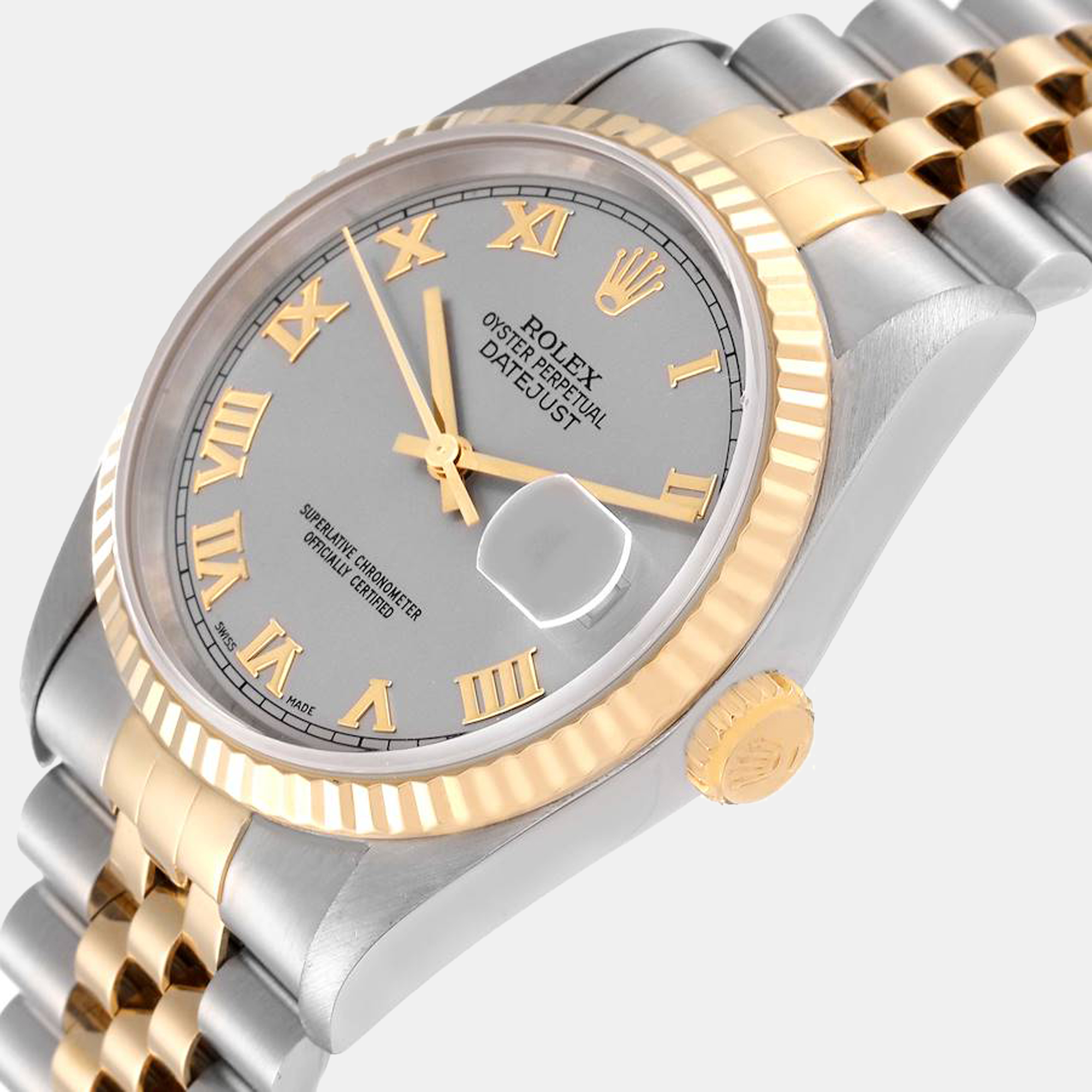 

Rolex Grey 18k Yellow Gold And Stainless Steel Datejust 16233 Automatic Men's Wristwatch 36 mm