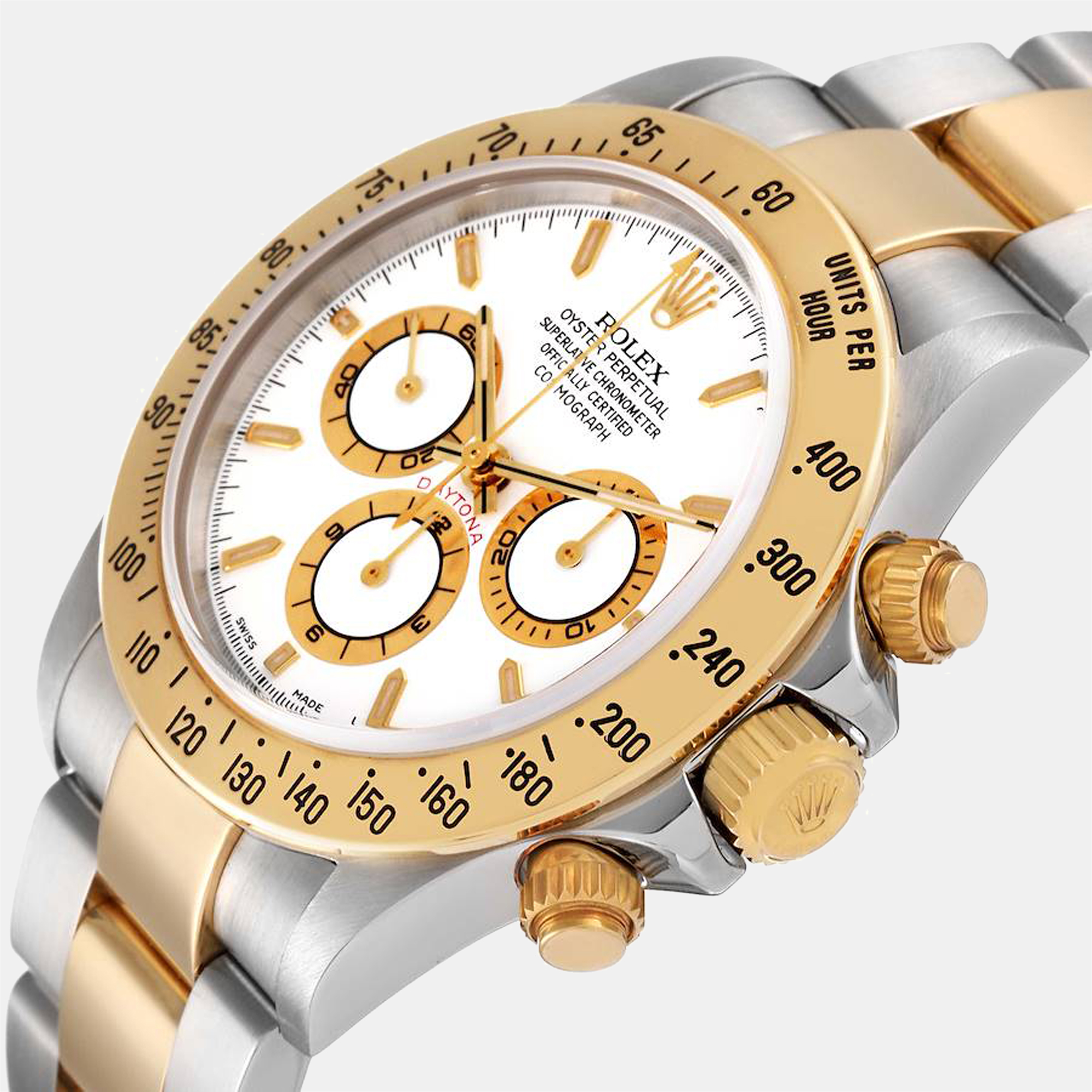 

Rolex White 18K Yellow Gold And Stainless Steel Cosmograph Daytona 16523 Automatic Men's Wristwatch 40 mm