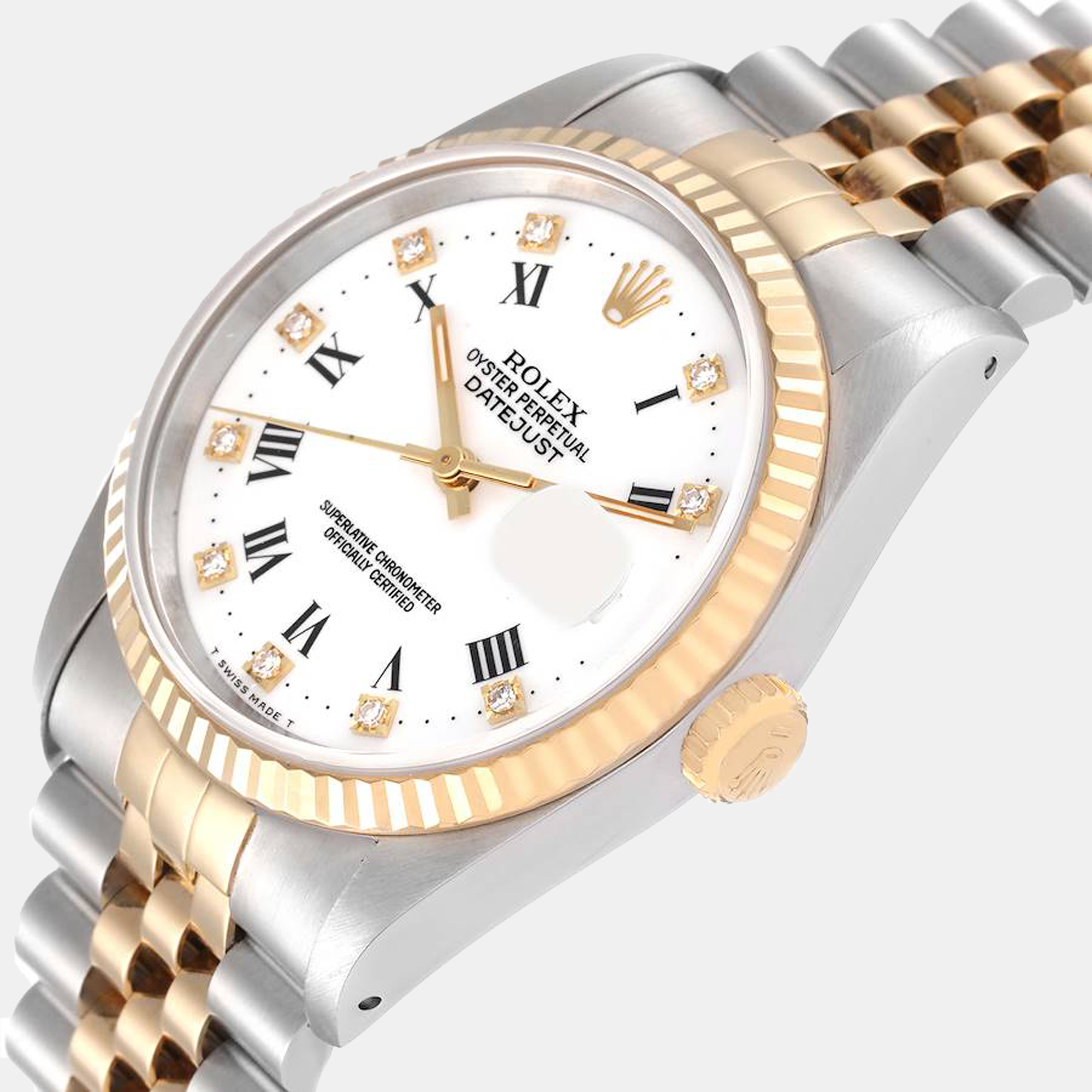 

Rolex White Diamond 18k Yellow Gold And Stainless Steel Datejust 16233 Automatic Men's Wristwatch 36 mm