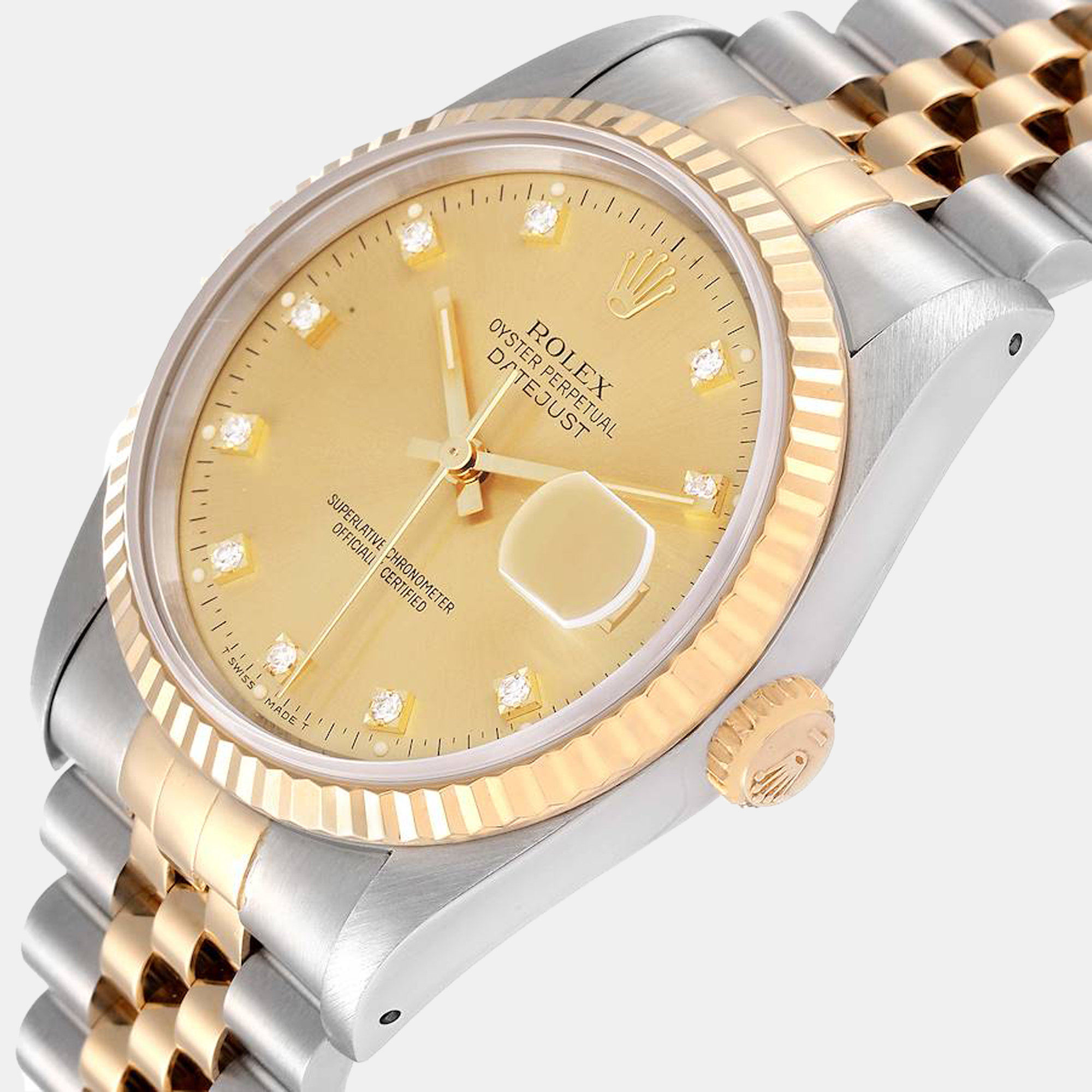 

Rolex Champagne Diamond 18k Yellow Gold And Stainless Steel Datejust 16233 Automatic Men's Wristwatch 36 mm
