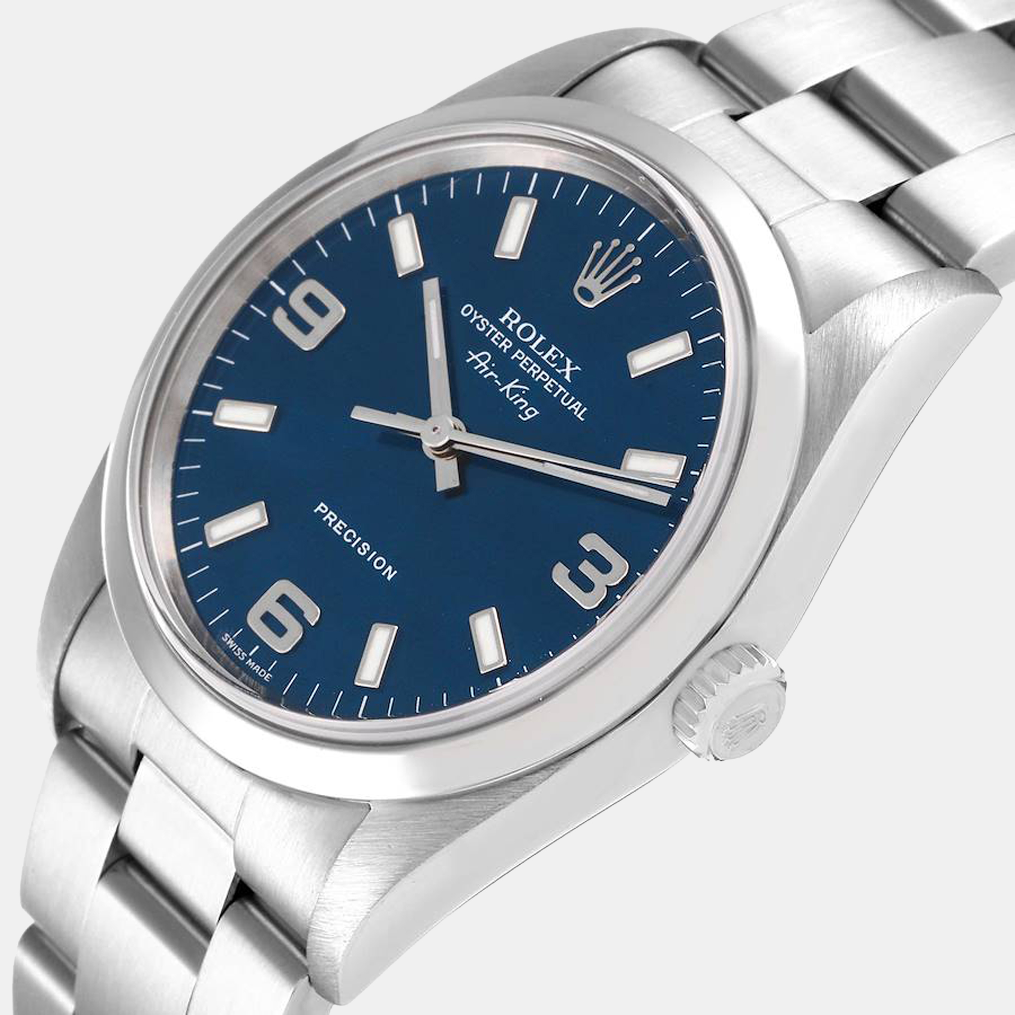 

Rolex Blue Stainless Steel Air-King 14000 Automatic Men's Wristwatch 34 mm