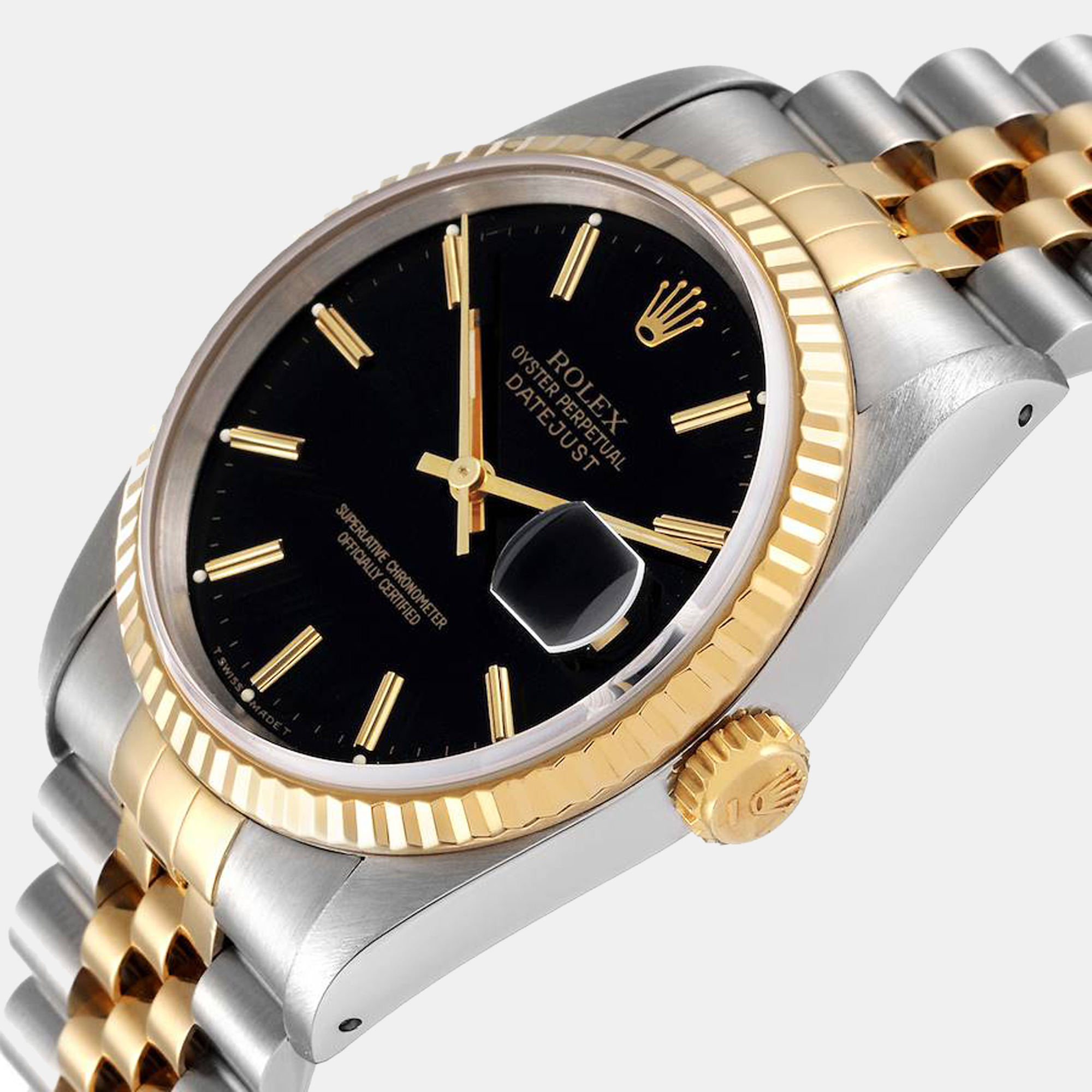 

Rolex Black 18k Yellow Gold And Stainless Steel Datejust 16233 Automatic Men's Wristwatch 36 mm