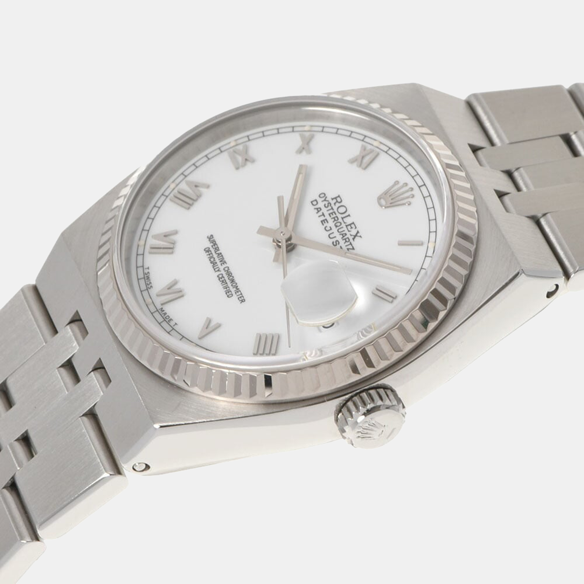 

Rolex White 18k White Gold And Stainless Steel Datejust Oysterquartz 17014 Quartz Men's Wristwatch 36 mm
