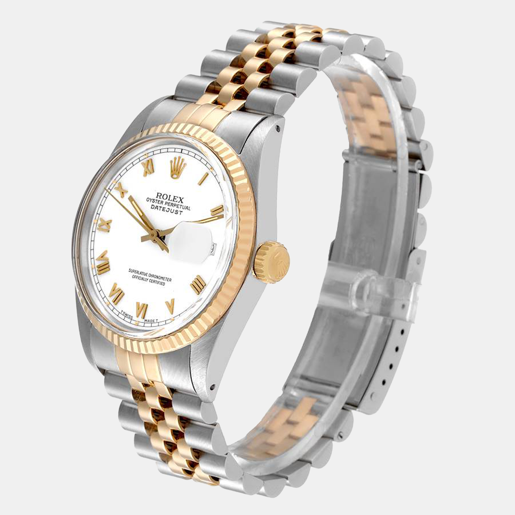 

Rolex White 18k Yellow Gold And Stainless Steel Datejust 16013 Automatic Men's Wristwatch 36 mm