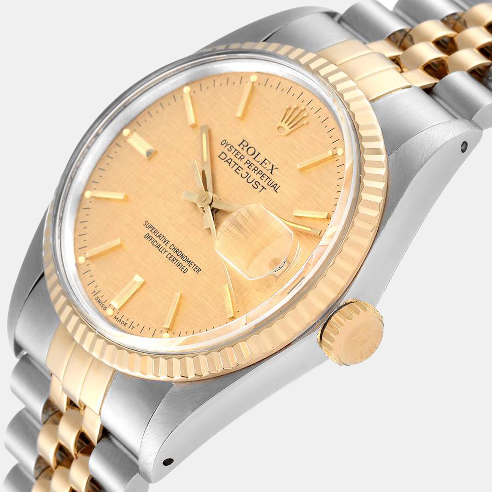 

Rolex Champagne 18k Yellow Gold And Stainless Steel Datejust 16013 Automatic Men's Wristwatch 36 mm