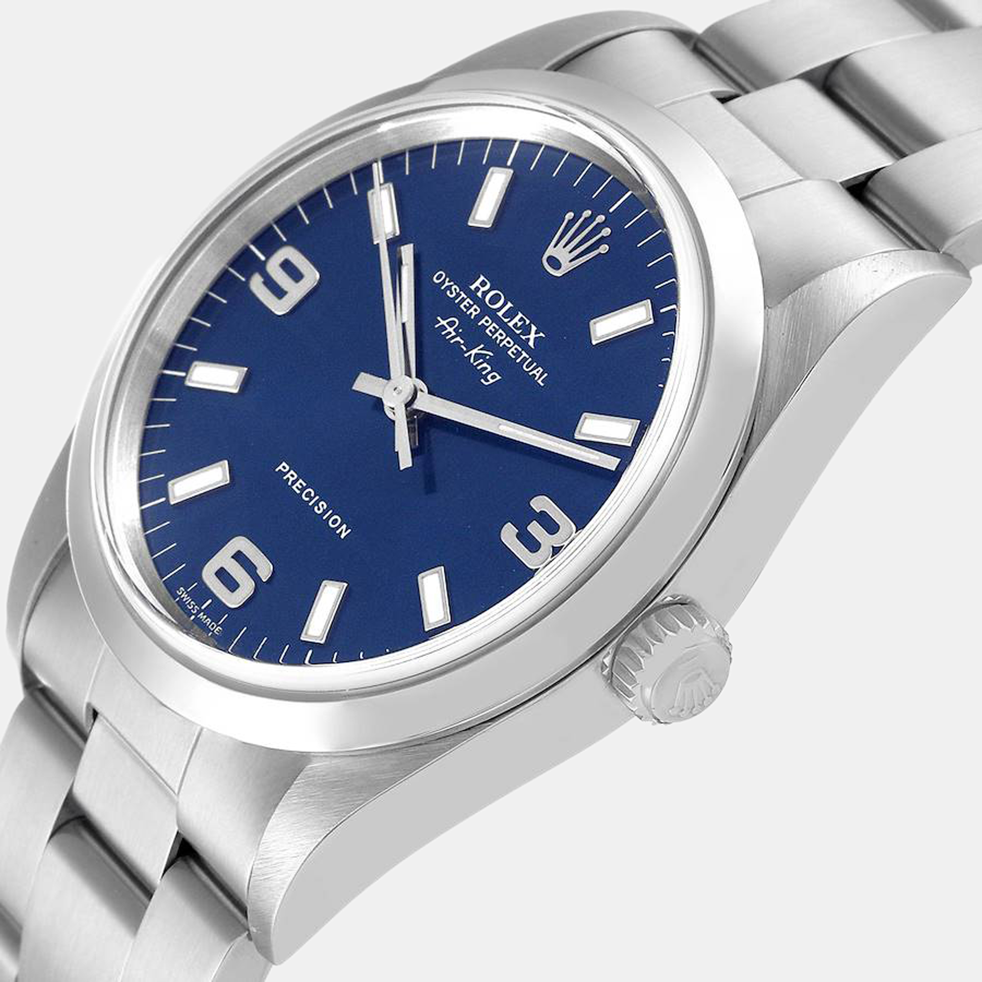 

Rolex Blue Stainless Steel Air-King 14000 Automatic Men's Wristwatch 34 mm