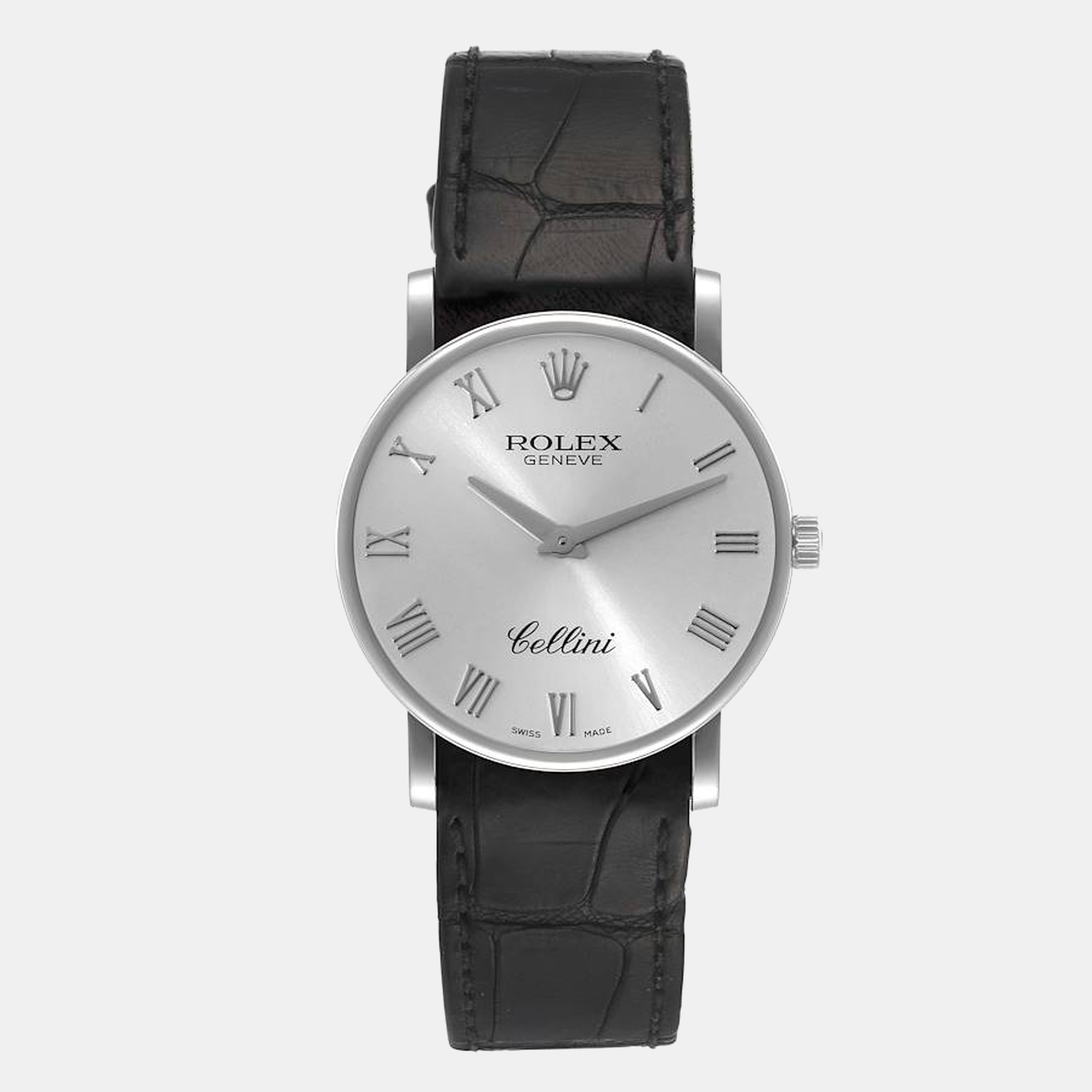 Pre-owned Rolex Silver 18k White Gold Cellini 5115 Men's Wristwatch 32 Mm