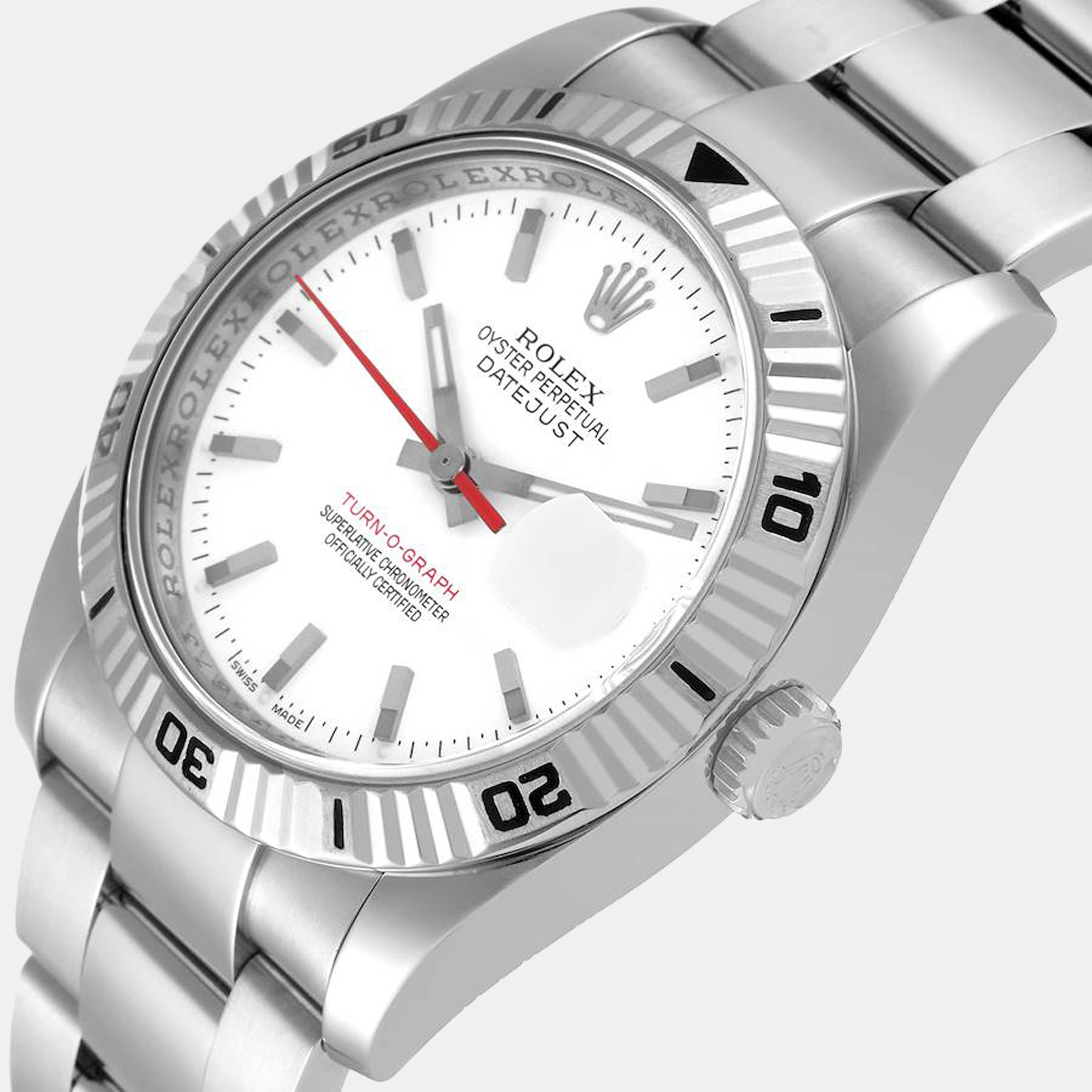 

Rolex White Stainless Steel Datejust Turnograph 116264 Men's Wristwatch 36 mm