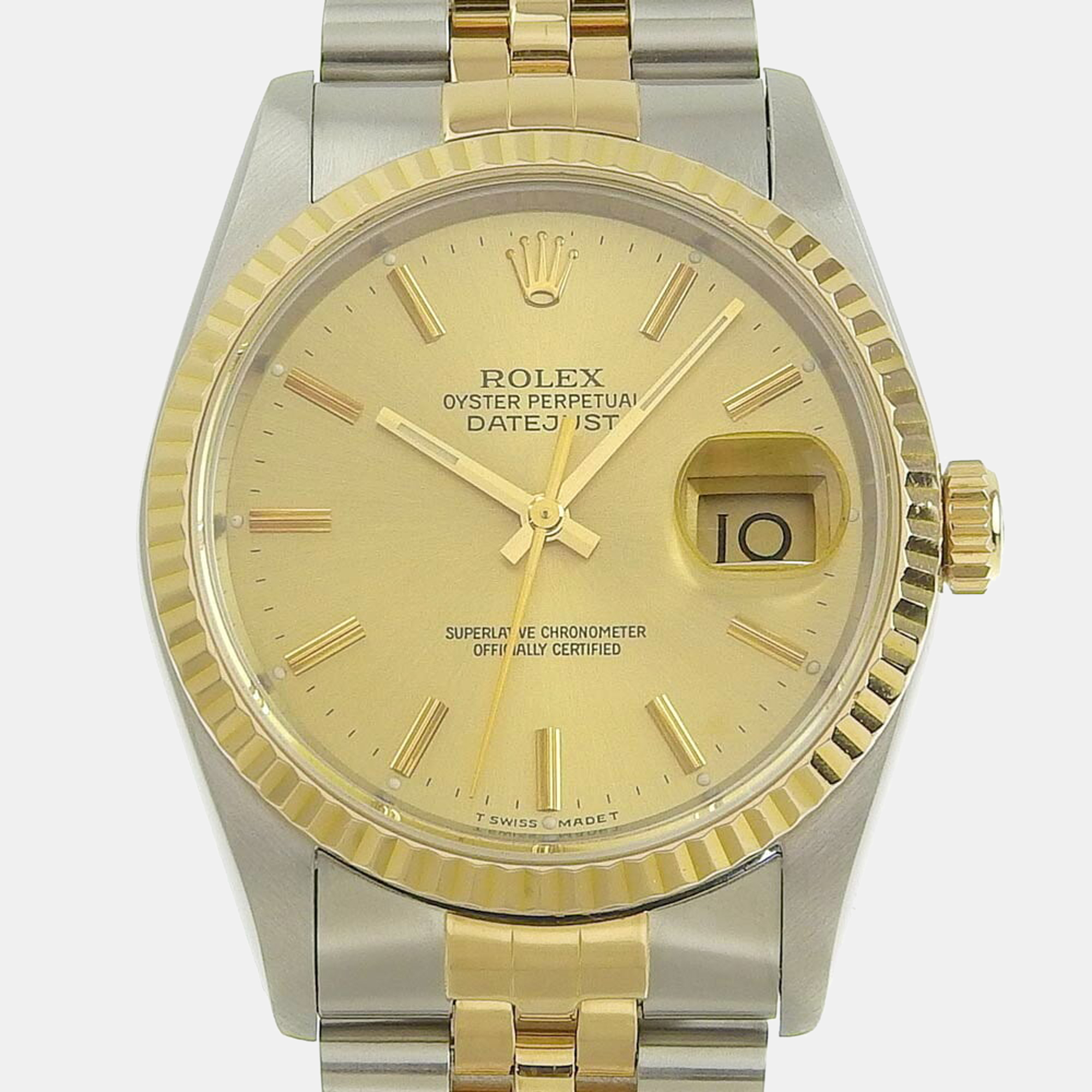 

Rolex Ivory 18k Yellow Gold And Stainless Steel Datejust 16233 Automatic Men's Wristwatch 36 mm