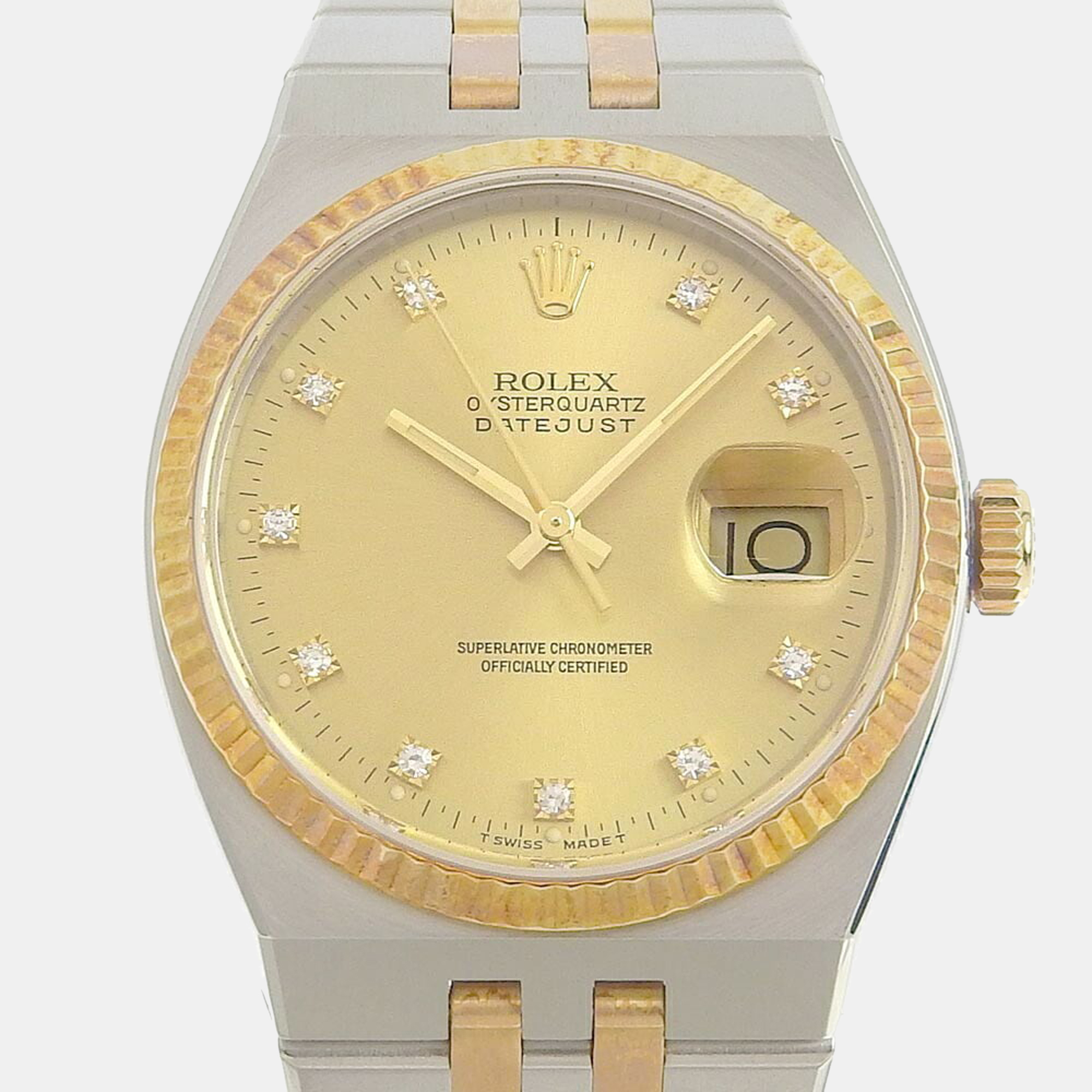 

Rolex Champagne Diamond 18k Yellow Gold And Stainless Steel Datejust 17013 Automatic Men's Wristwatch 36 mm