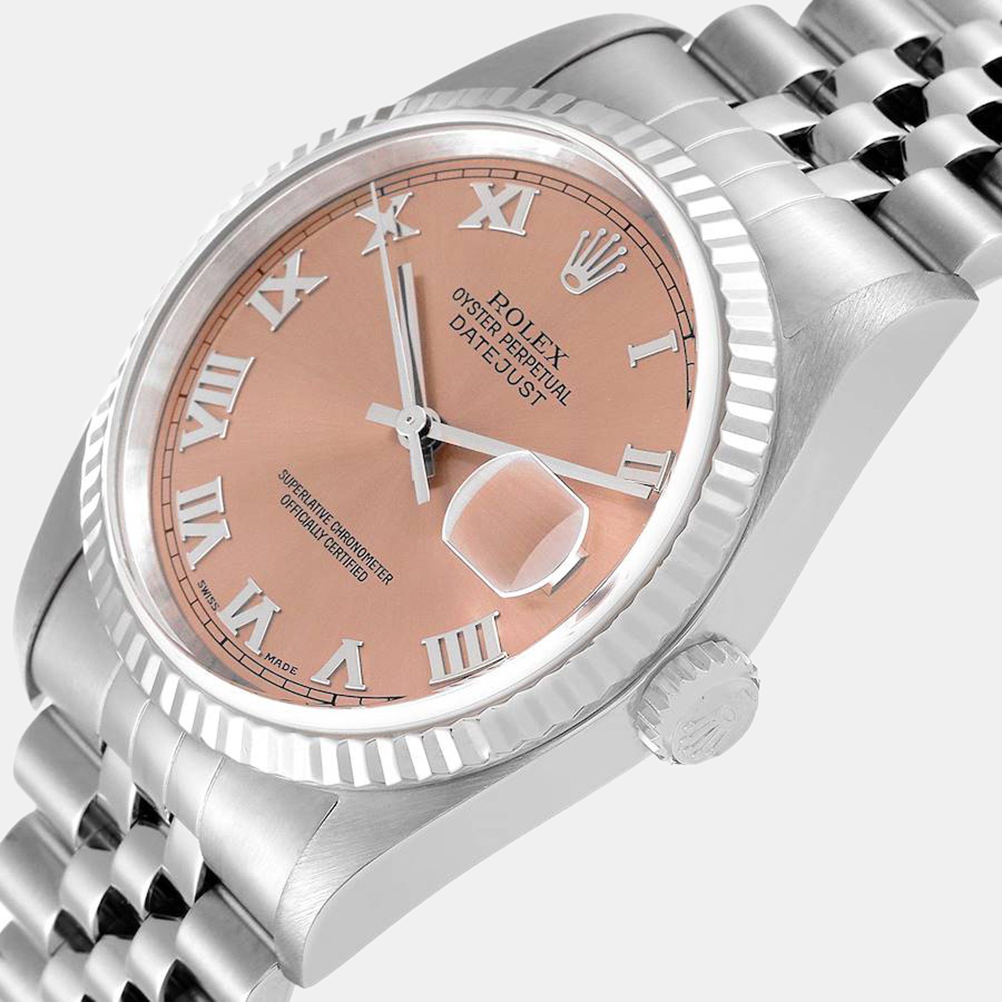 

Rolex Pink 18k White Gold And Stainless Steel Datejust 16234 Automatic Men's Wristwatch 36 mm