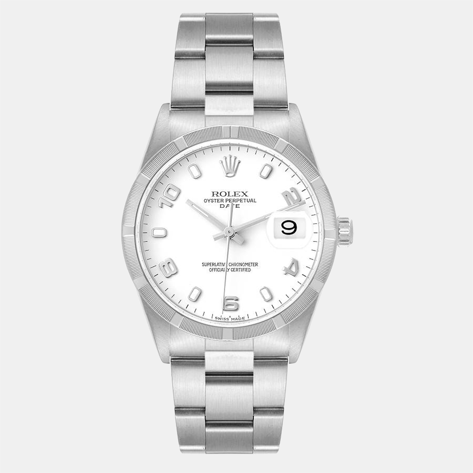 Pre-owned Rolex White Stainless Steel Oyster Perpetual Date 15210 Automatic Men's Wristwatch 34 Mm