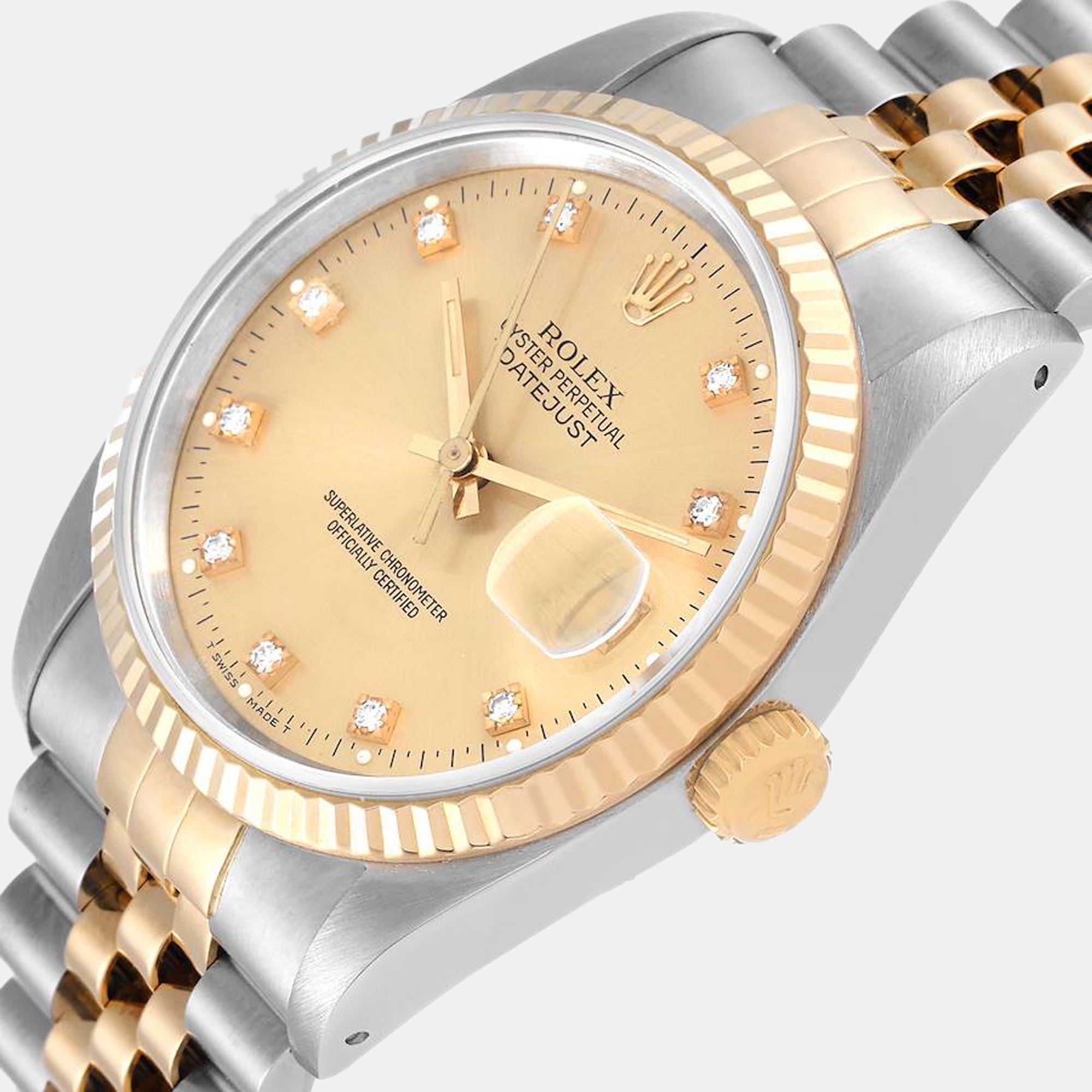

Rolex Champagne Diamond 18k Yellow Gold And Stainless Steel Datejust 16233 Automatic Men's Wristwatch 36 mm