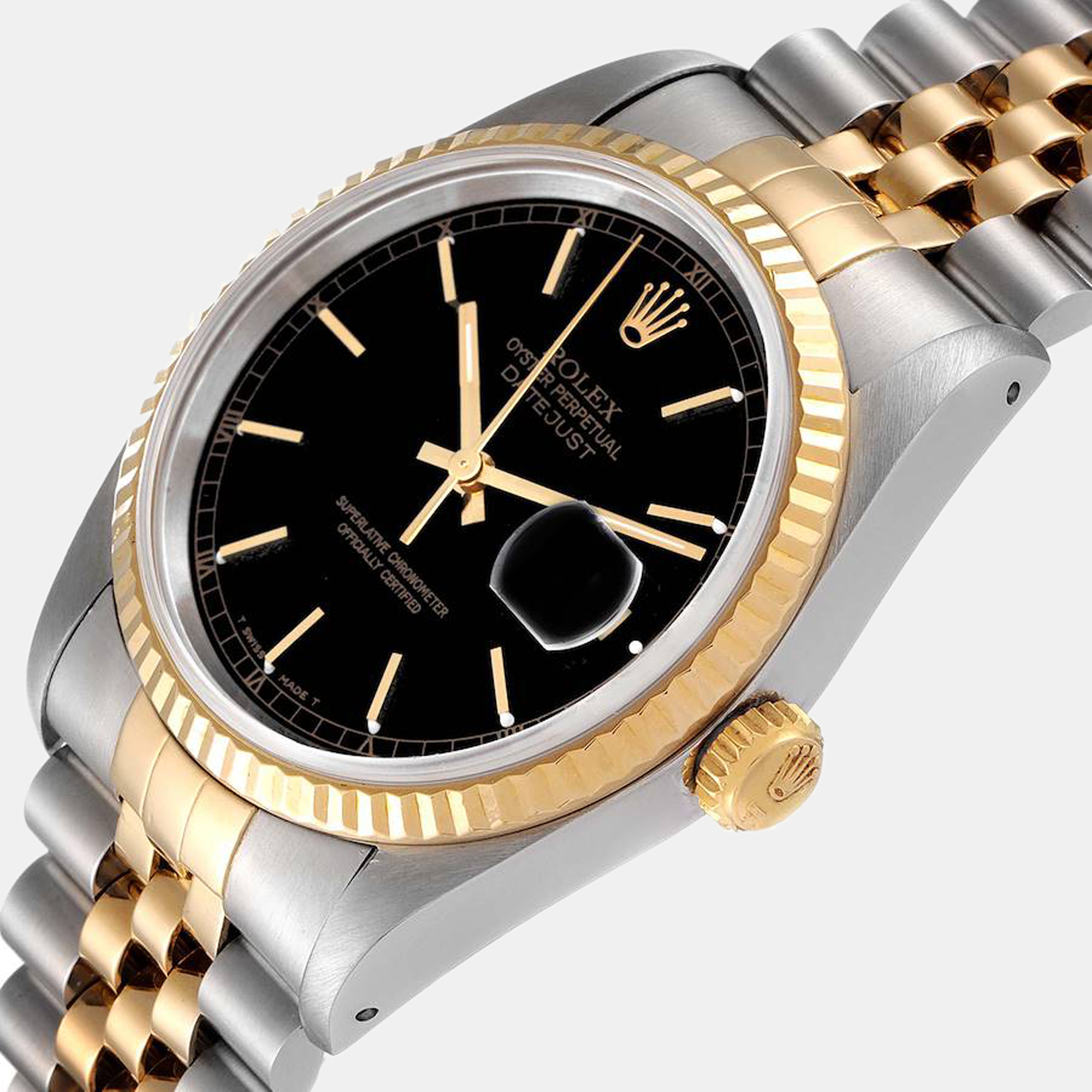 

Rolex Black 18k Yellow Gold And Stainless Steel Datejust 16233 Automatic Men's Wristwatch 36 mm