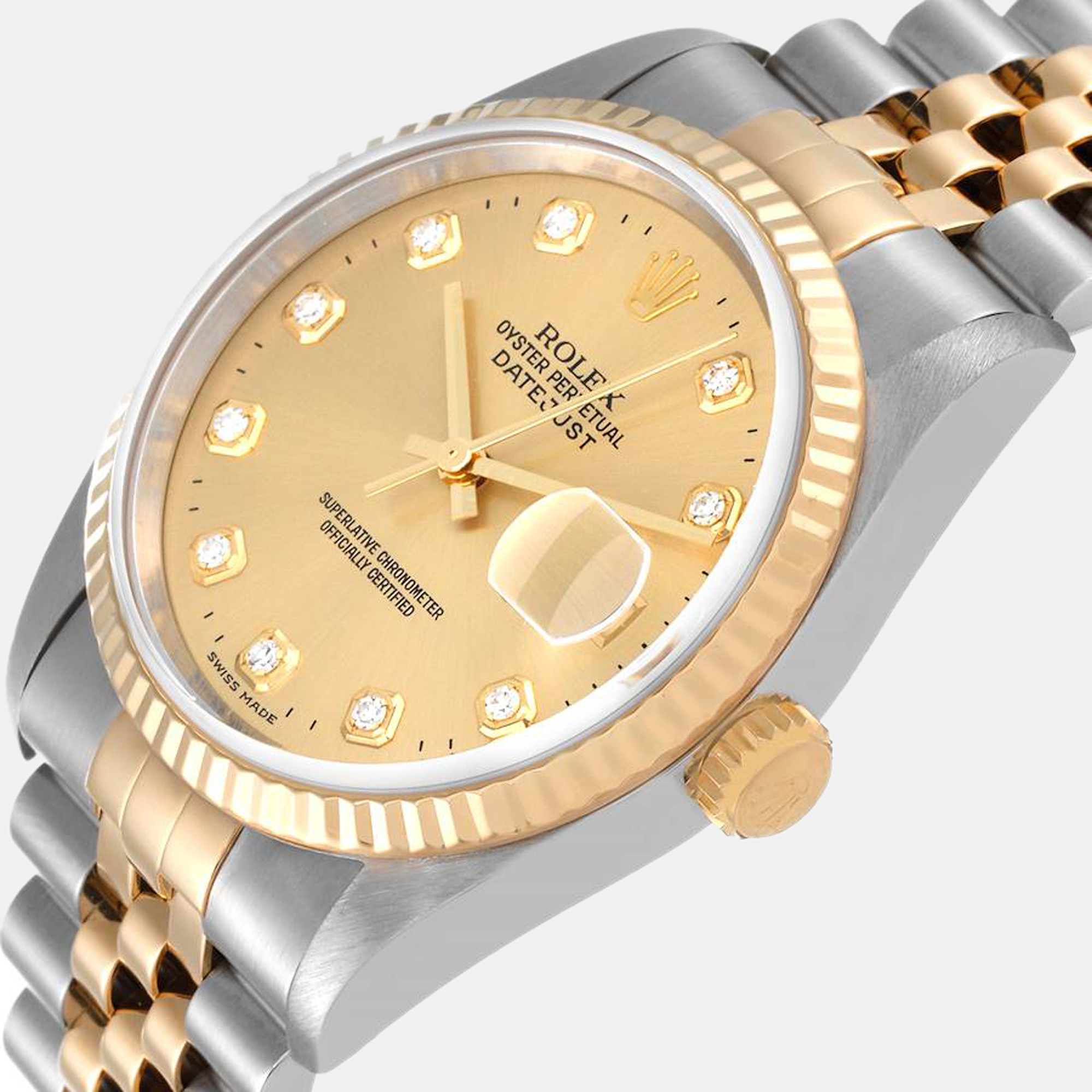 

Rolex Champagne Diamond 18k Yellow Gold And Stainless Steel Datejust 16233 Automatic Men's Wristwatch 36 mm