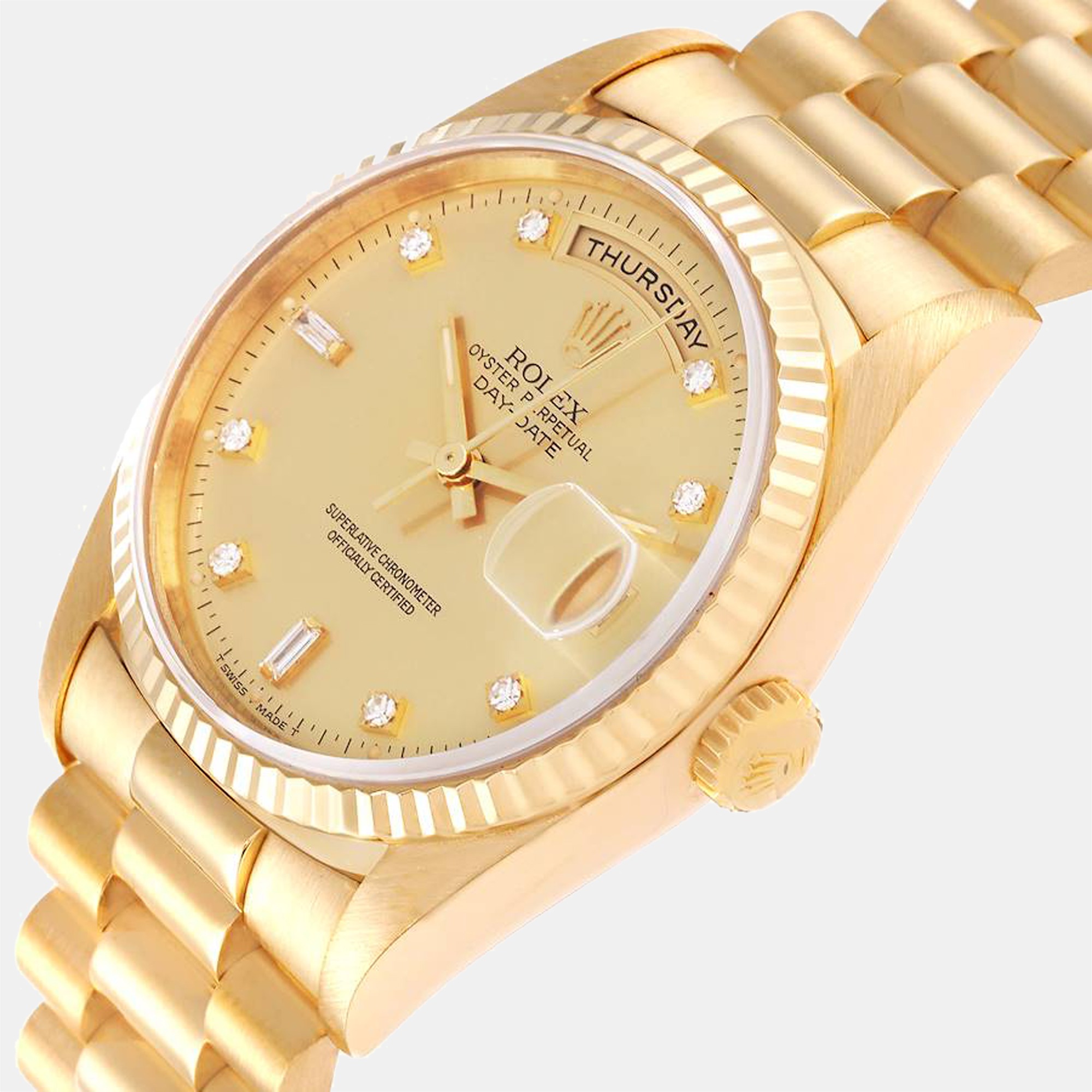 

Rolex Champagne Diamonds 18K Yellow Gold President Day-Date 18238 Automatic Men's Wristwatch 36 mm