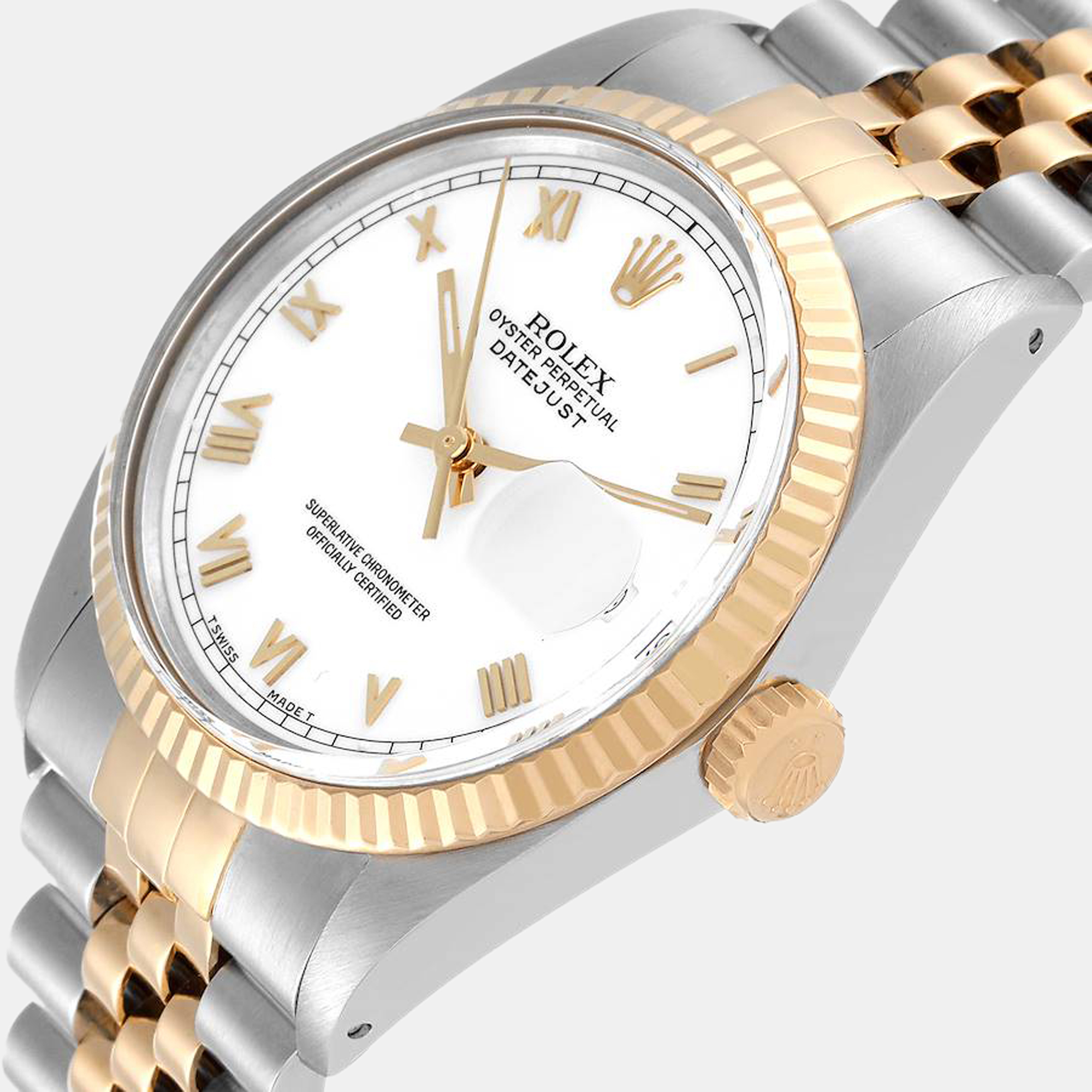 

Rolex White 18k Yellow Gold And Stainless Steel Datejust 16013 Automatic Men's Wristwatch 36 mm