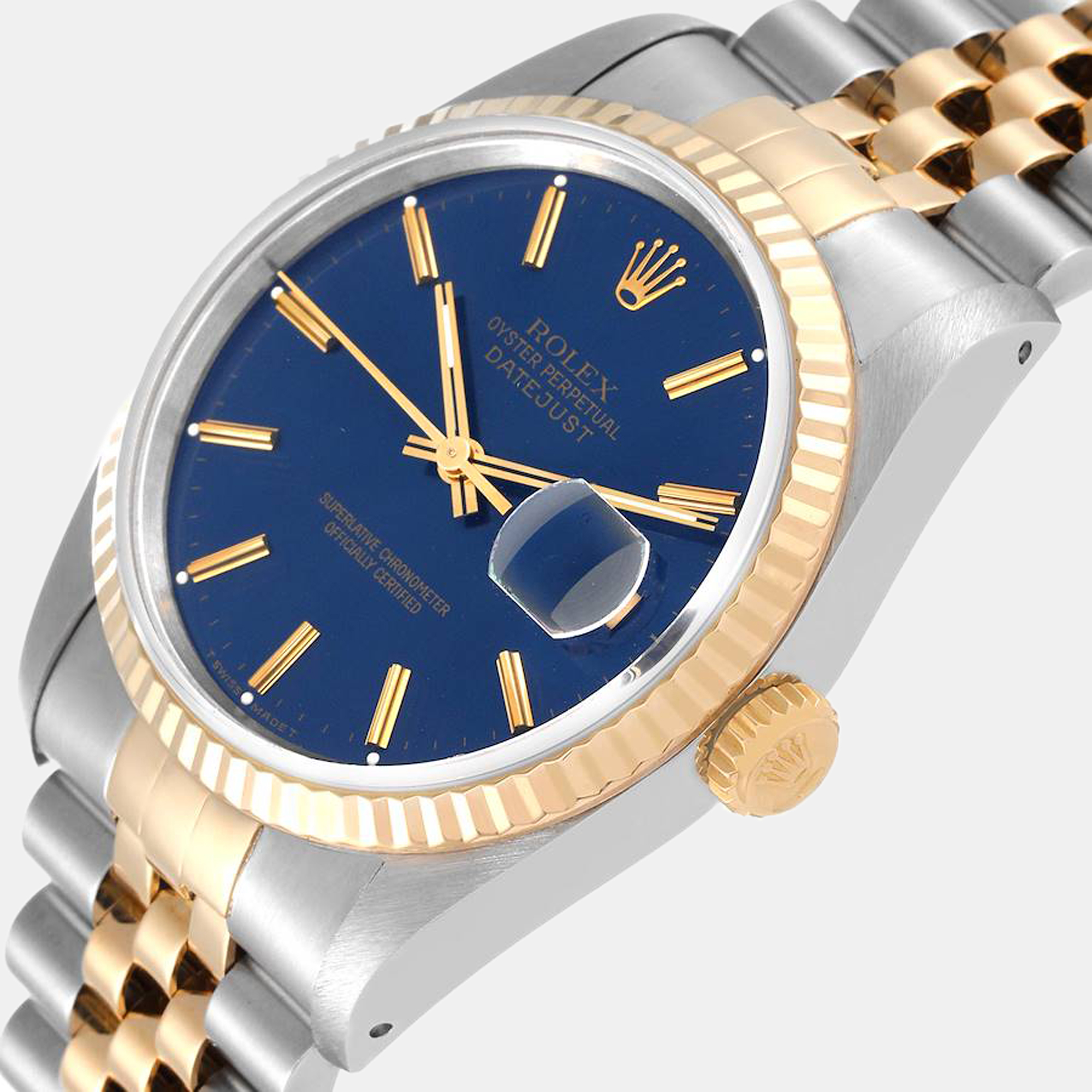 

Rolex Blue 18k Yellow Gold And Stainless Steel Datejust 16233 Automatic Men's Wristwatch 36 mm
