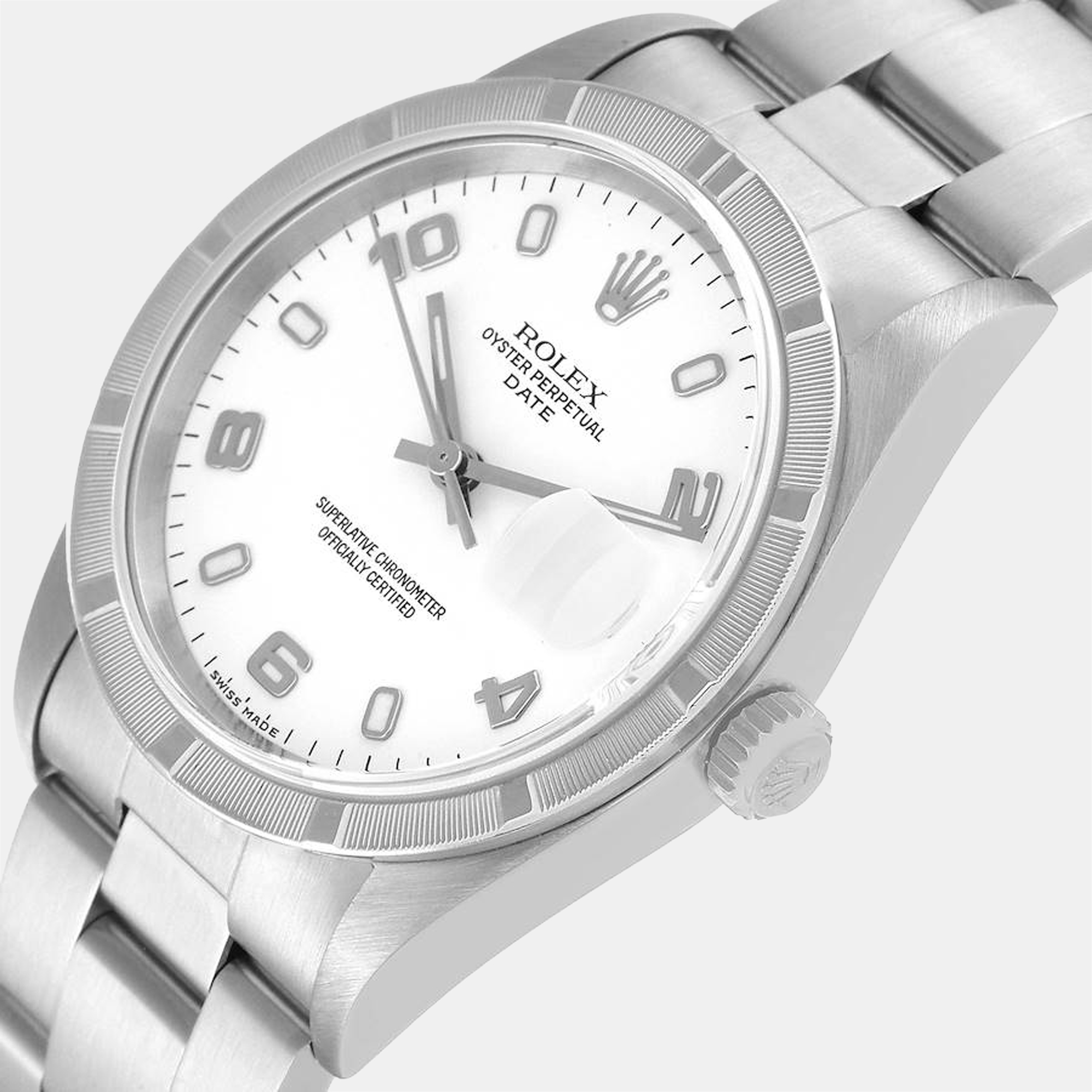 

Rolex White Stainless Steel Oyster Perpetual Date 15210 Automatic Men's Wristwatch 34 mm