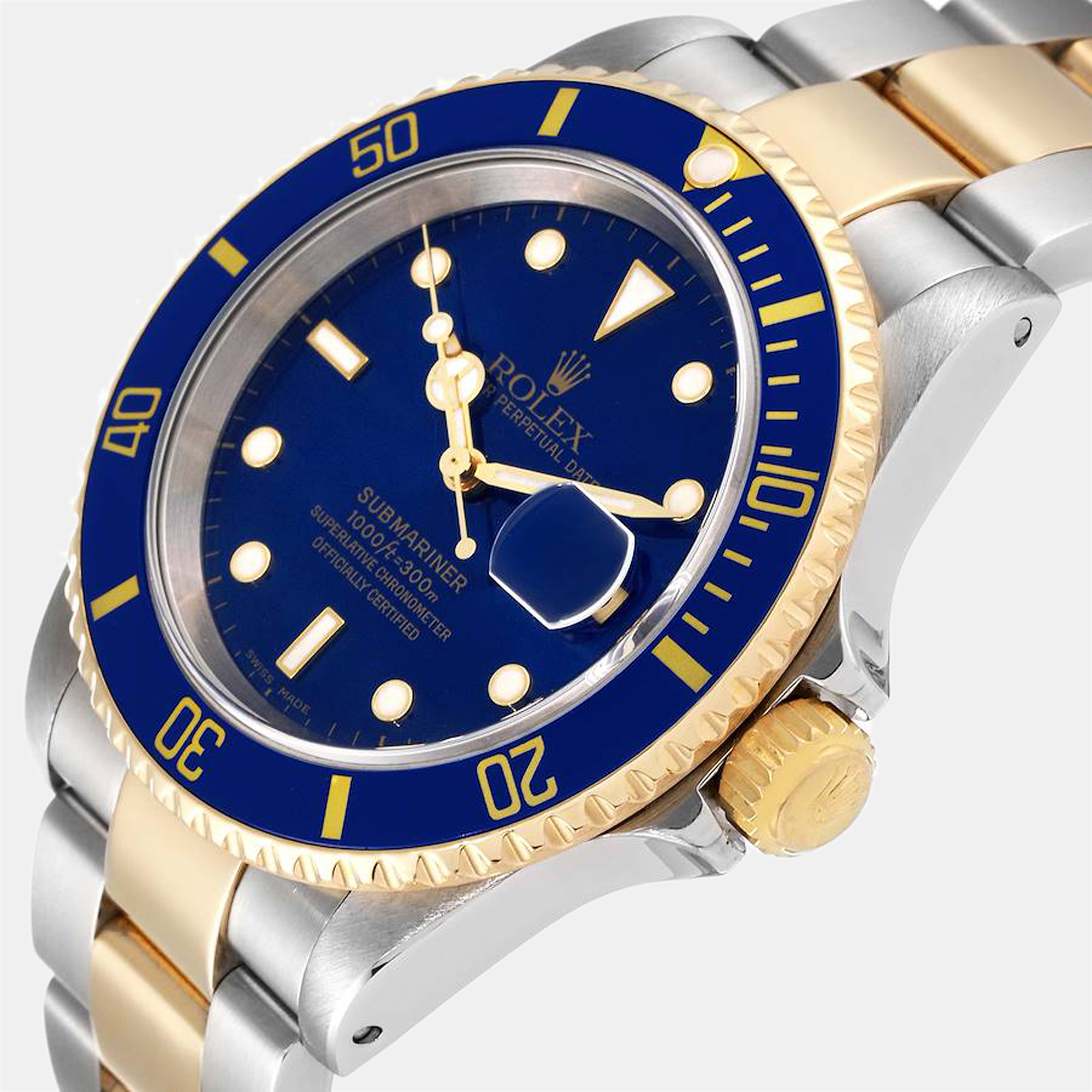 

Rolex Blue 18k Yellow Gold And Stainless Steel Submariner 16613 Automatic Men's Wristwatch 40 mm