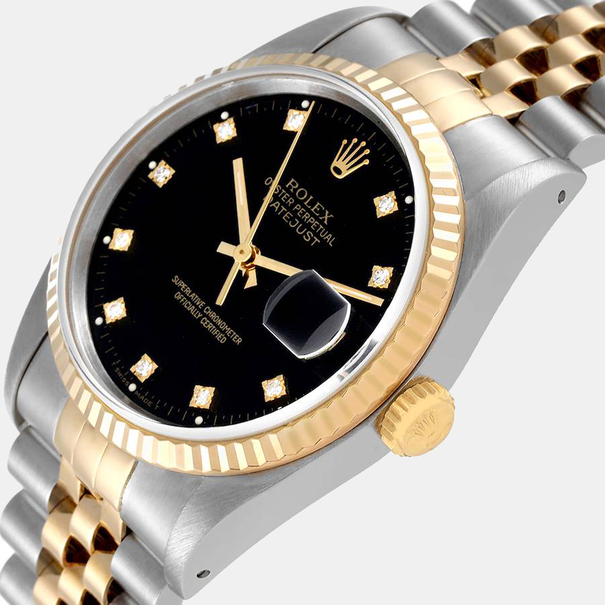 

Rolex Black Diamond 18k Yellow Gold And Stainless Steel Datejust 16233 Automatic Men's Wristwatch 36 mm