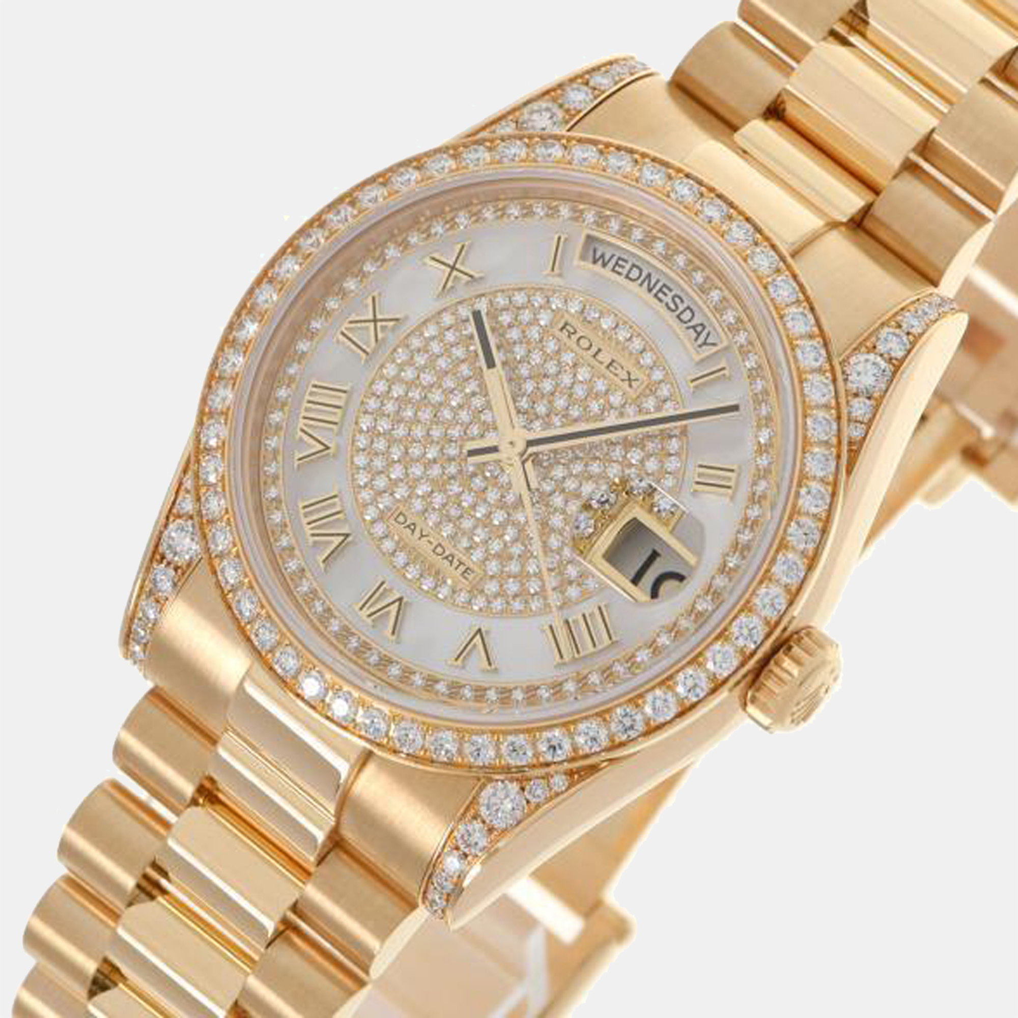 

Rolex Champagne Mother Of Pearl 18k Yellow Gold Day-Date 118388 Automatic Men's Wristwatch 36 mm