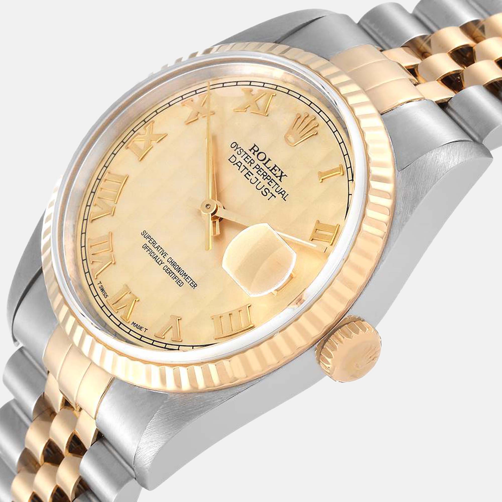 

Rolex Champagne 18k Yellow Gold And Stainless Steel Datejust 16233 Automatic Men's Wristwatch 36 mm