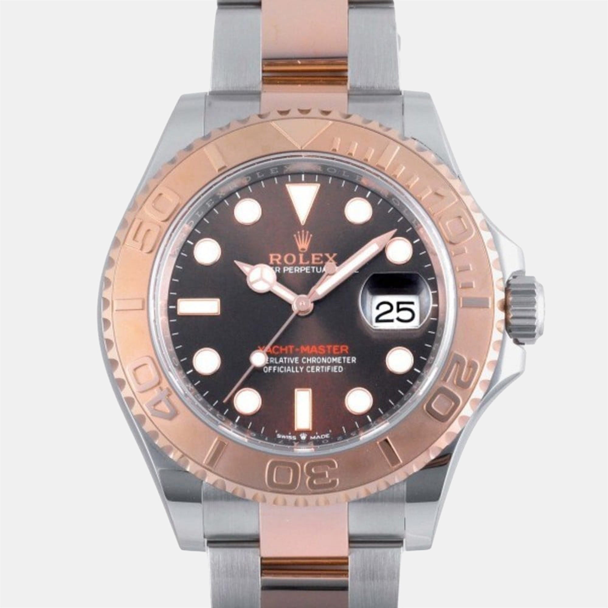 Pre-owned Rolex Brown 18k Rose Gold And Stainless Steel Yacht-master 126621 Automatic Men's Wristwatch 40 Mm