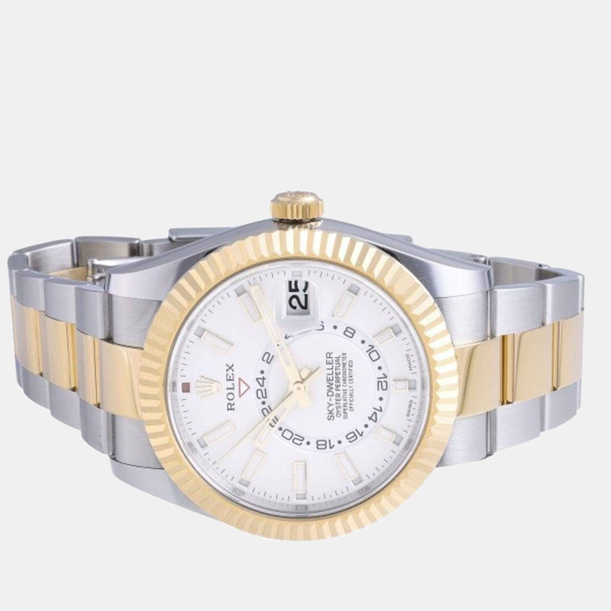 

Rolex White 18k Yellow Gold And Stainless Steel Sky-Dweller 326933 Automatic Men's Wristwatch 42 mm