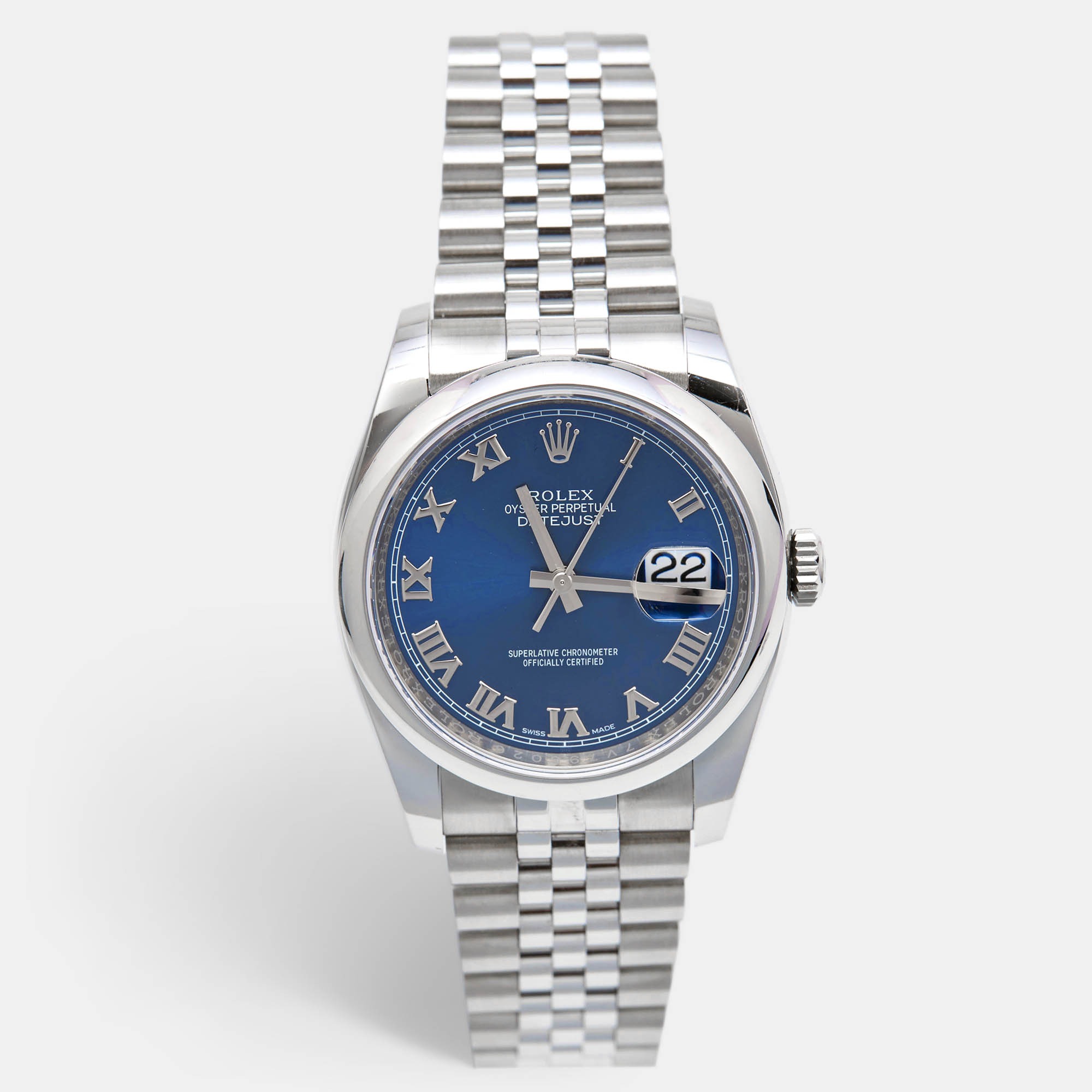 Pre Owned  Rolex Blue Stainless Steel Datejust 116200 Men's Wristwatch 36 mm