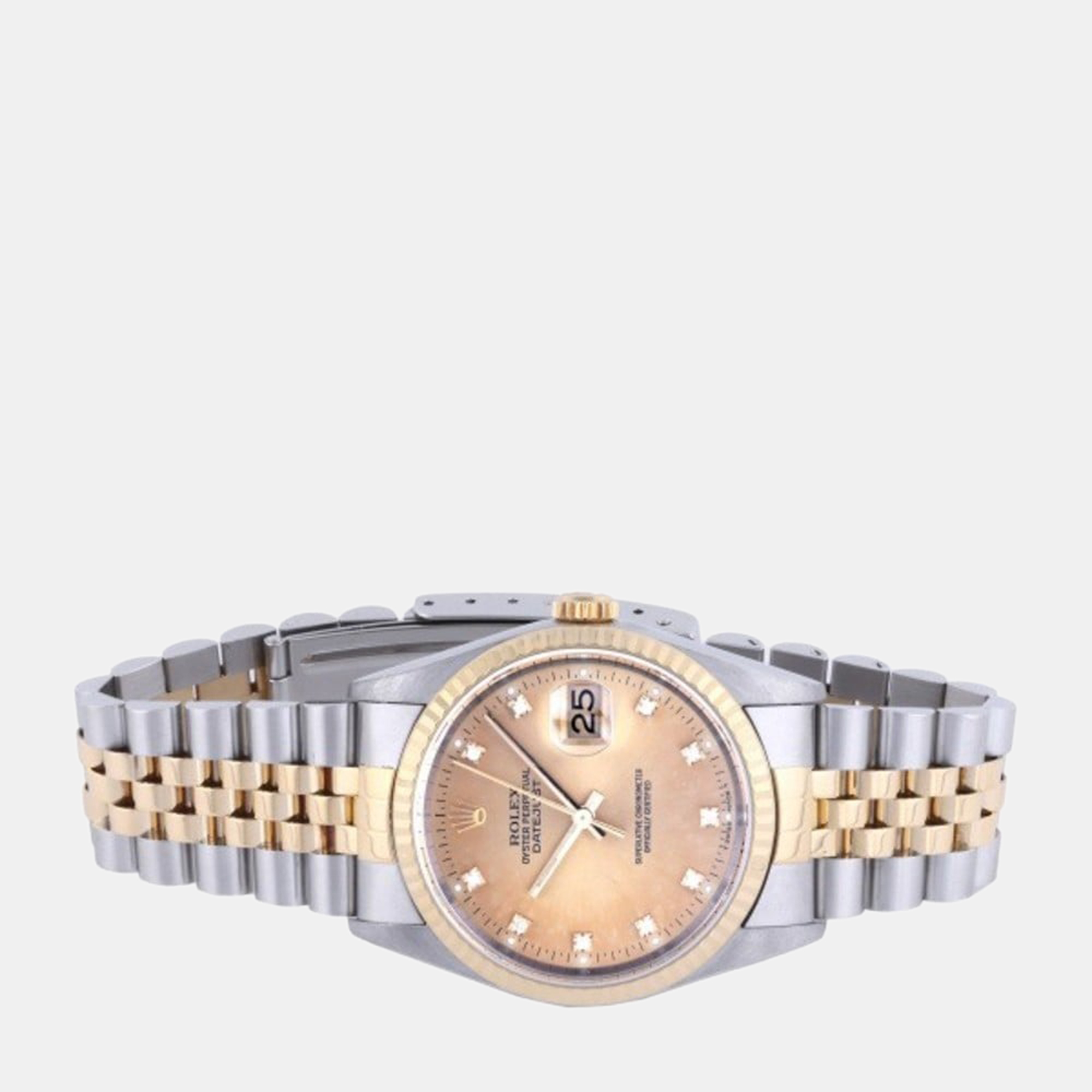

Rolex Champagne Diamond 18k Yellow Gold And Stainless Steel Datejust 16233 Automatic Men's Wristwatch 36 mm