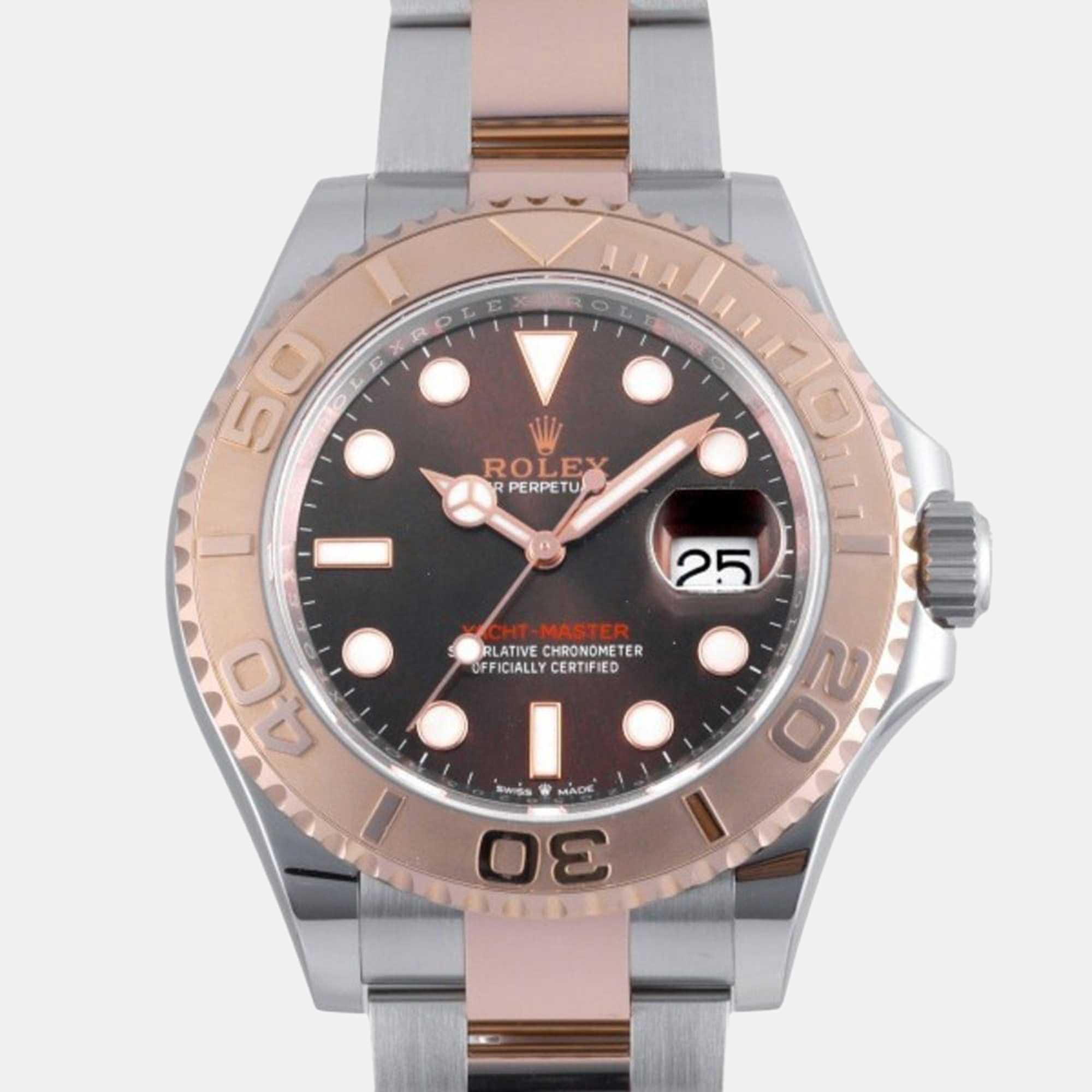 Pre-owned Rolex Brown 18k Rose Gold And Stainless Steel Yacht-master 126621 Automatic Men's Wristwatch 40 Mm