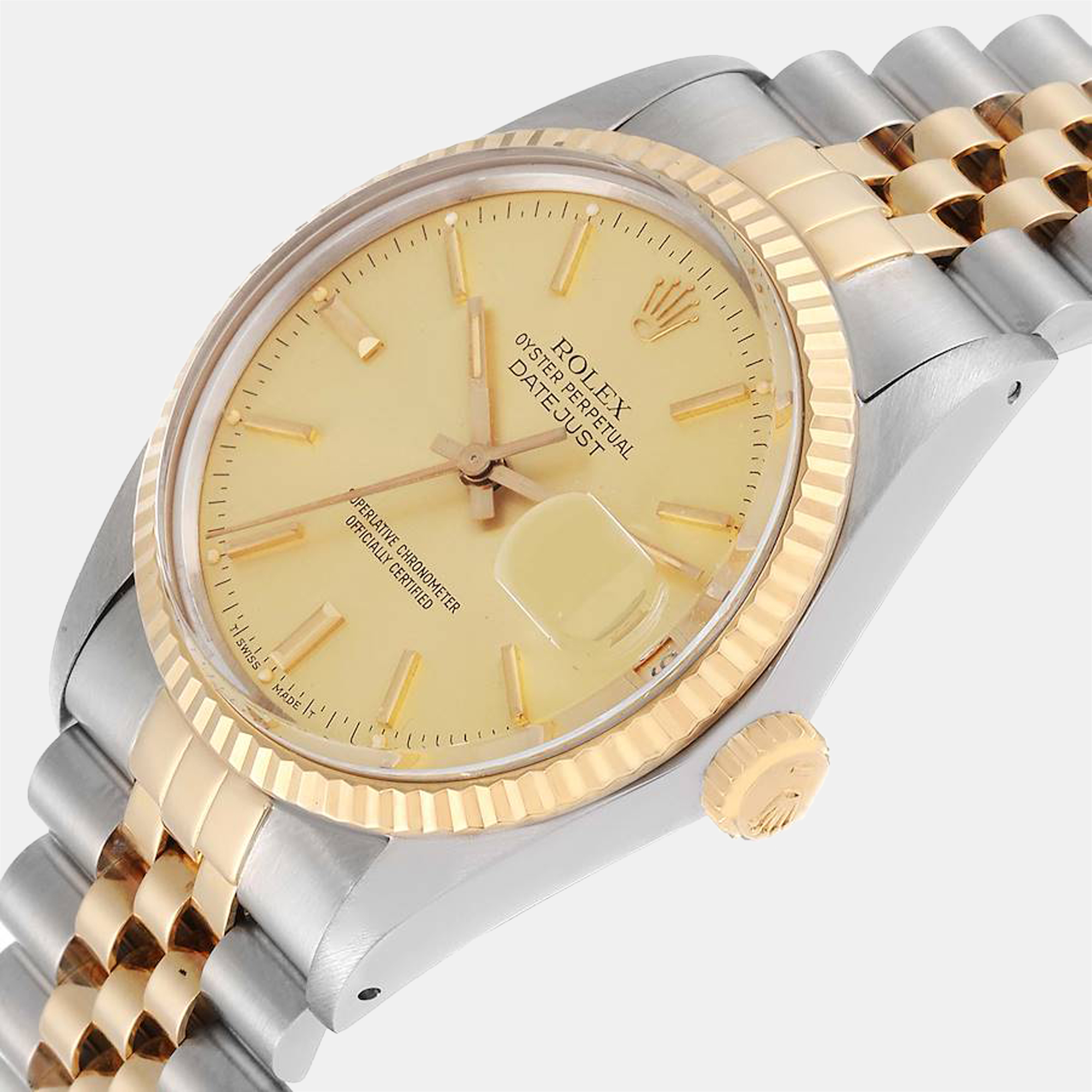 

Rolex Champagne 18k Yellow Gold And Stainless Steel Datejust 16013 Automatic Men's Wristwatch 36 mm