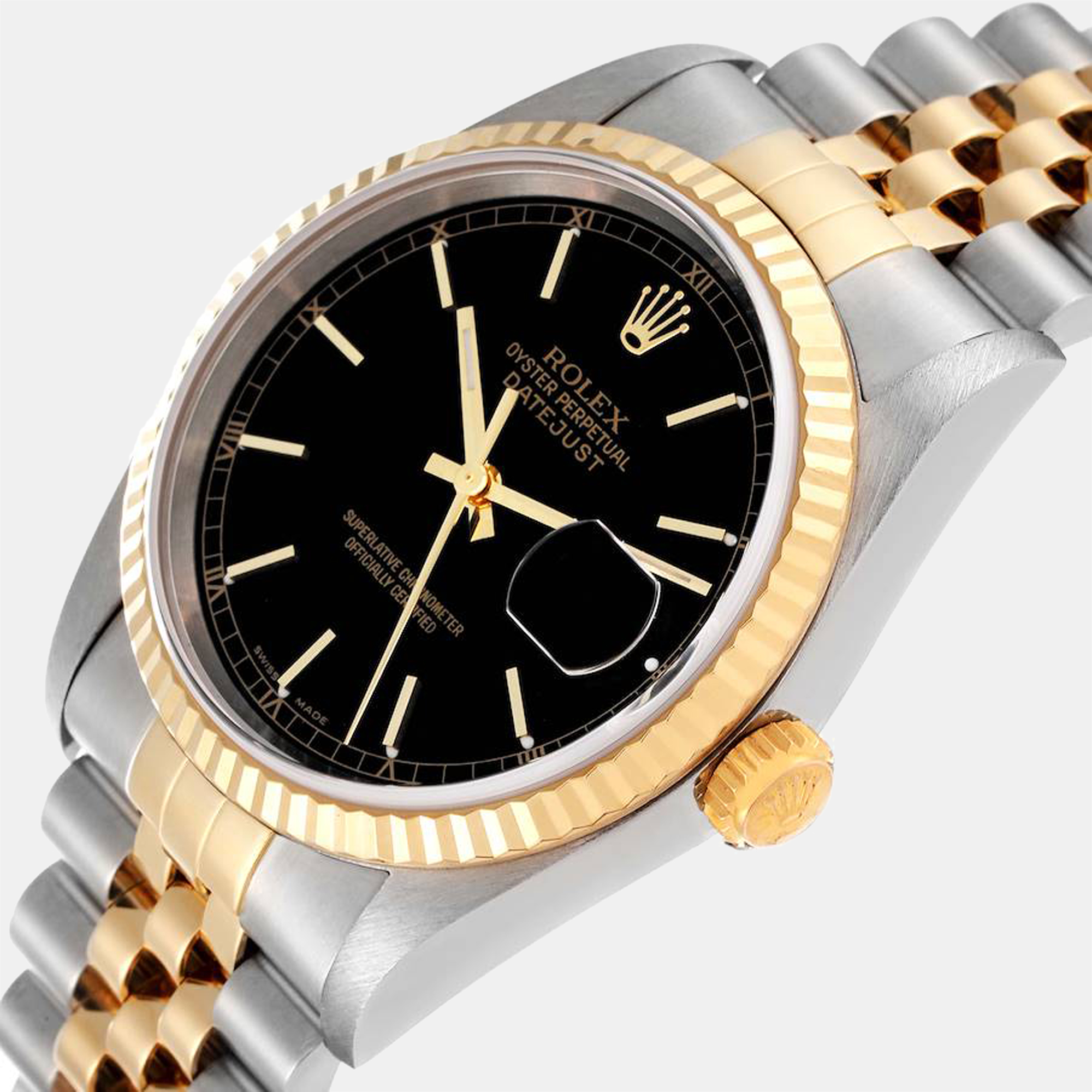 

Rolex Black 18k Yellow Gold And Stainless Steel Datejust 16233 Automatic Men's Wristwatch 36 mm