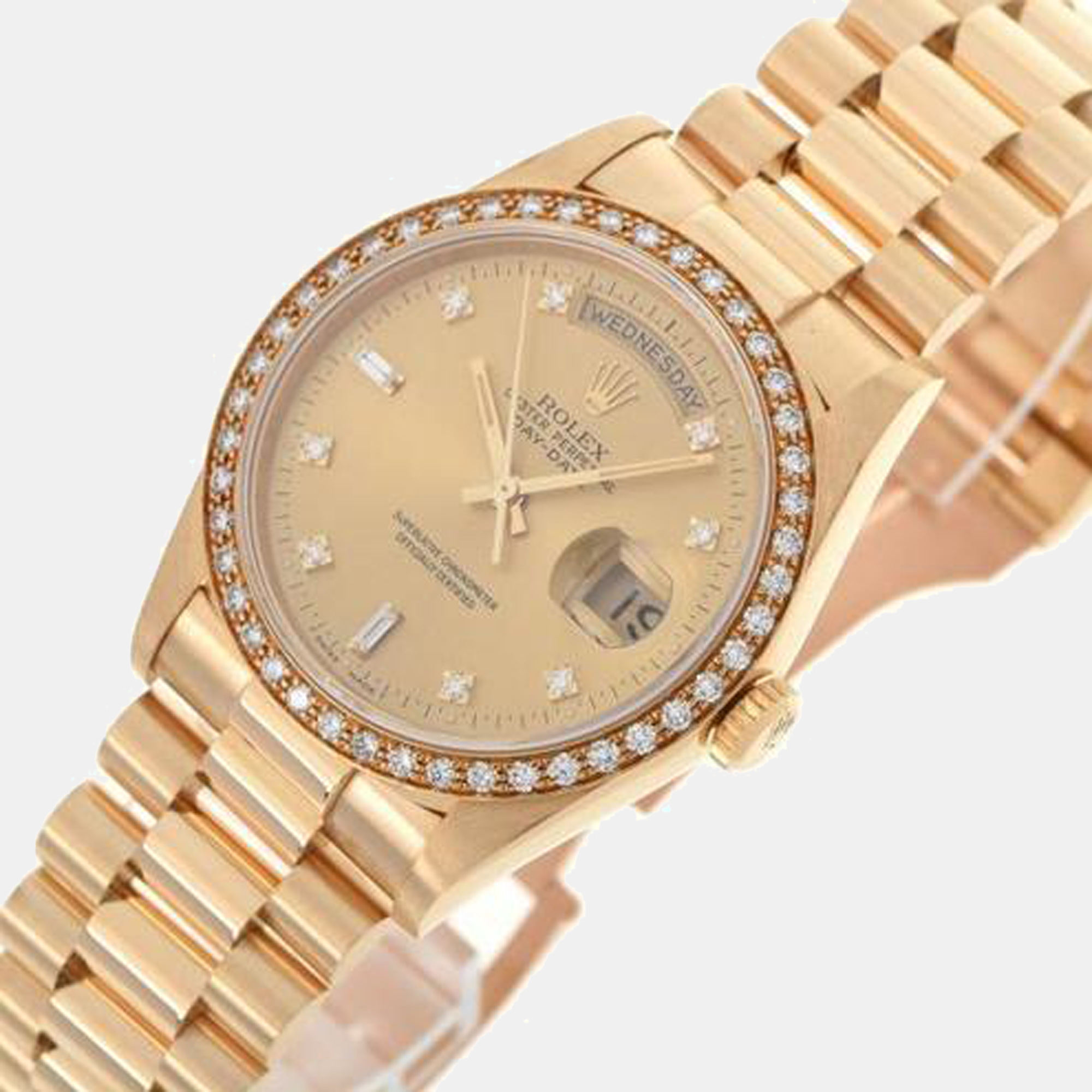 

Rolex Champagne Diamond 18k Yellow Gold Day-Date 18348 Automatic Men's Wristwatch 36 mm