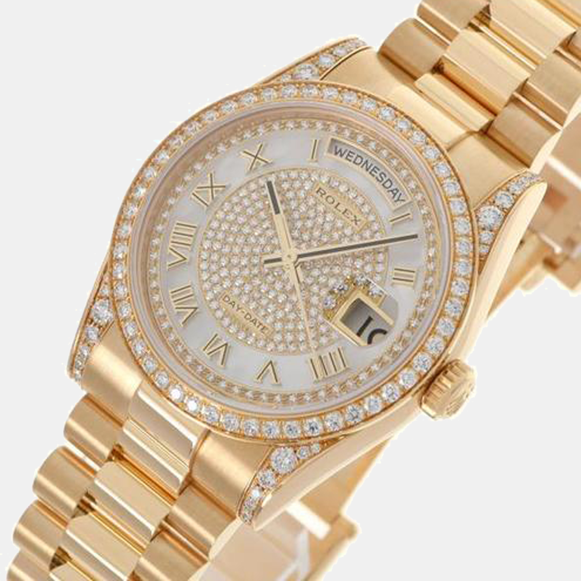 

Rolex Champagne Diamond 18k Yellow Gold Day-Date 118388 Automatic Men's Wristwatch 36 mm