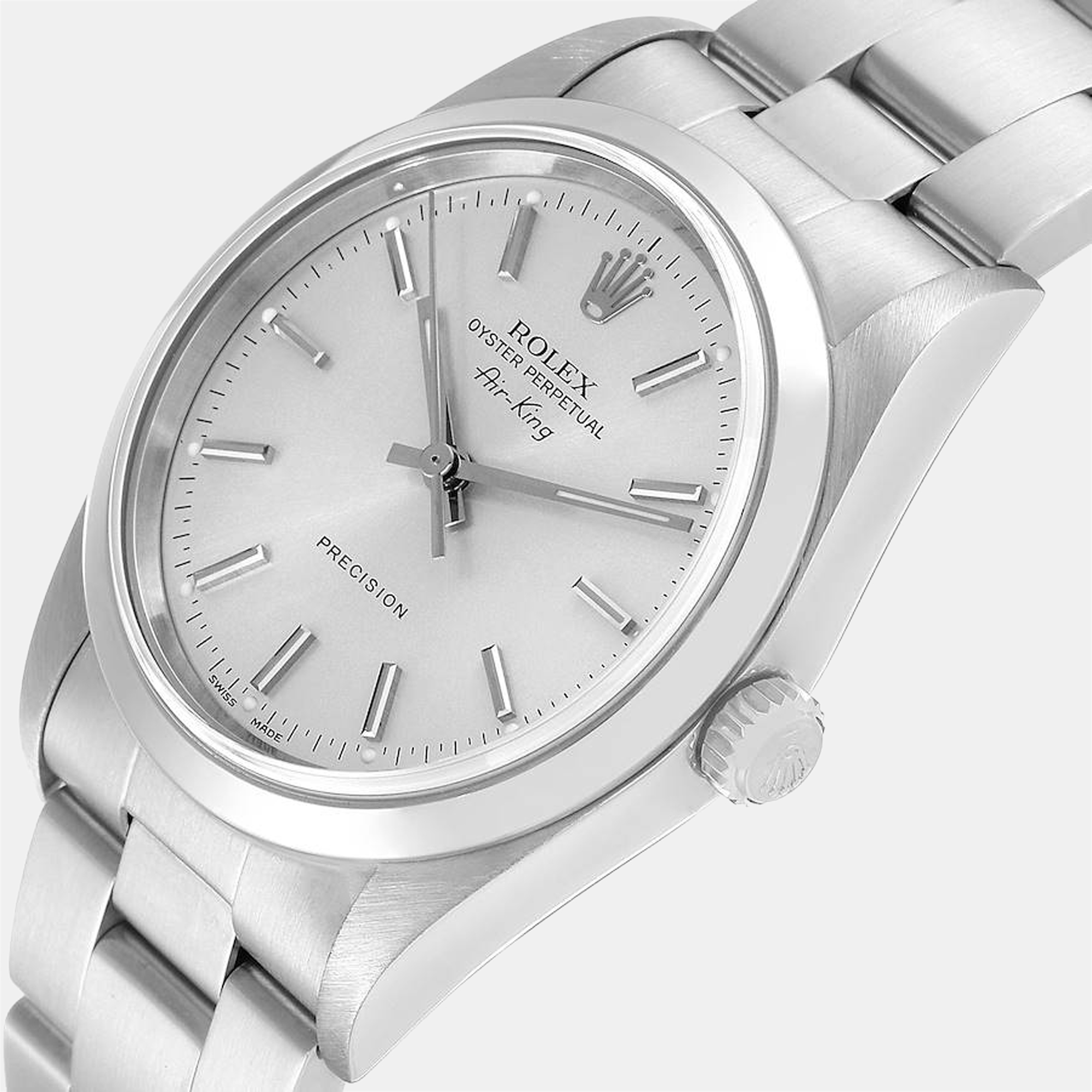 

Rolex Silver Stainless Steel Air-King 14000 Automatic Men's Wristwatch 34 mm