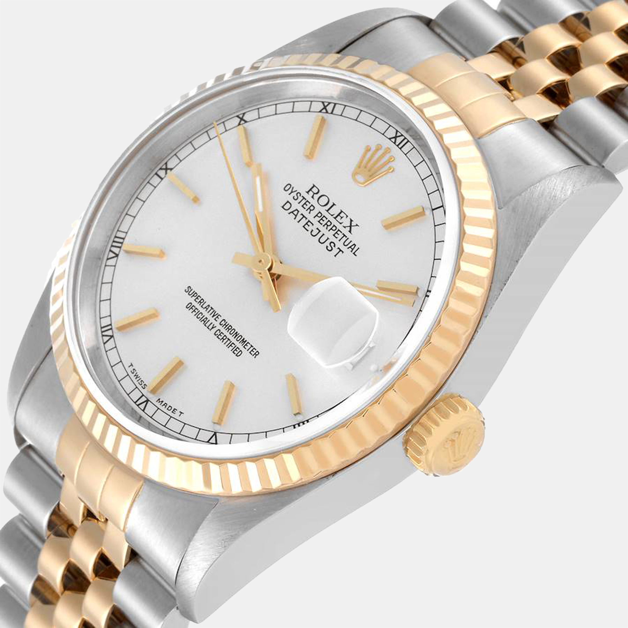 

Rolex Silver 18k Yellow Gold And Stainless Steel Datejust 16233 Automatic Men's Wristwatch 36 mm