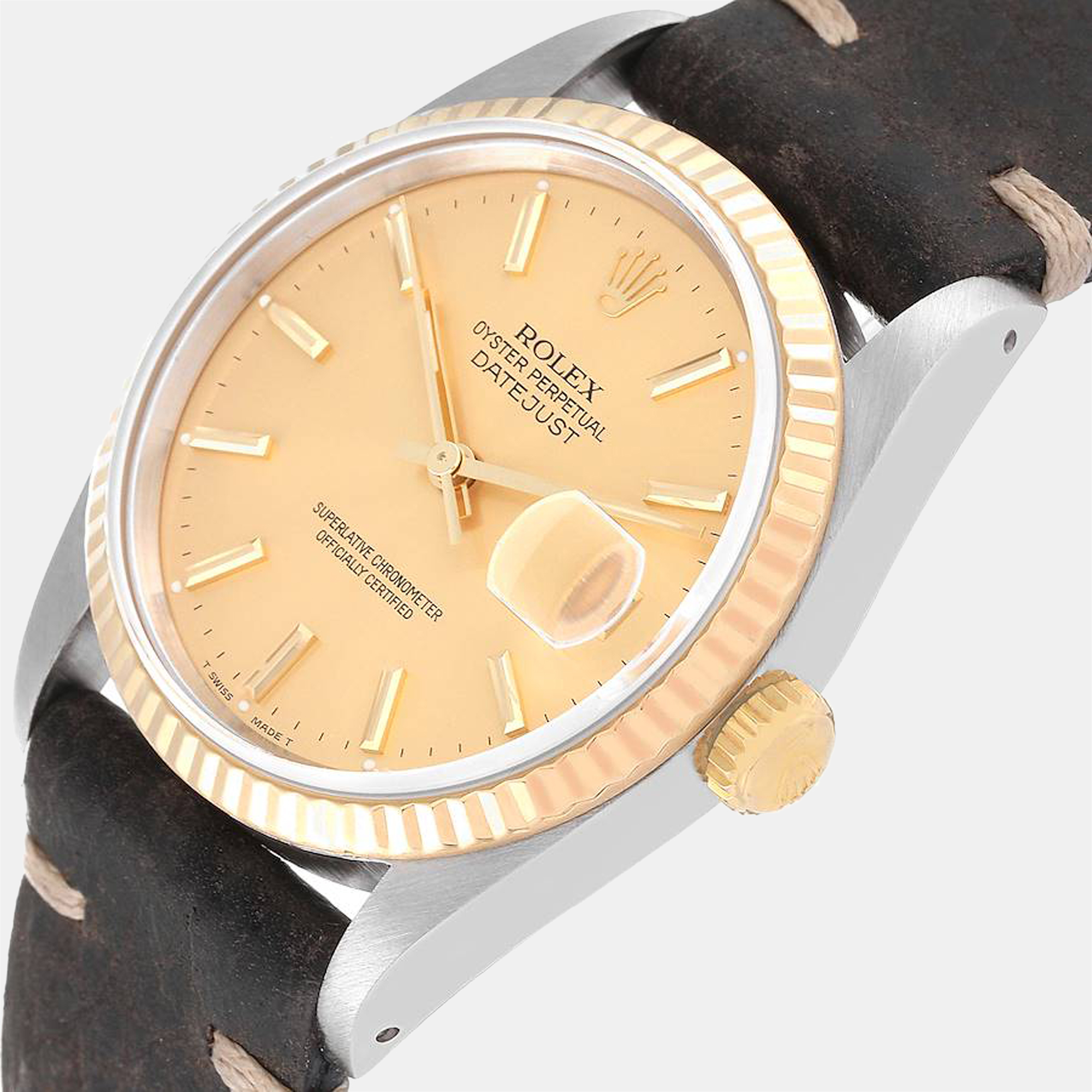 

Rolex Champagne 18k Yellow Gold And Stainless Steel Datejust 16233 Men's Wristwatch 36 mm