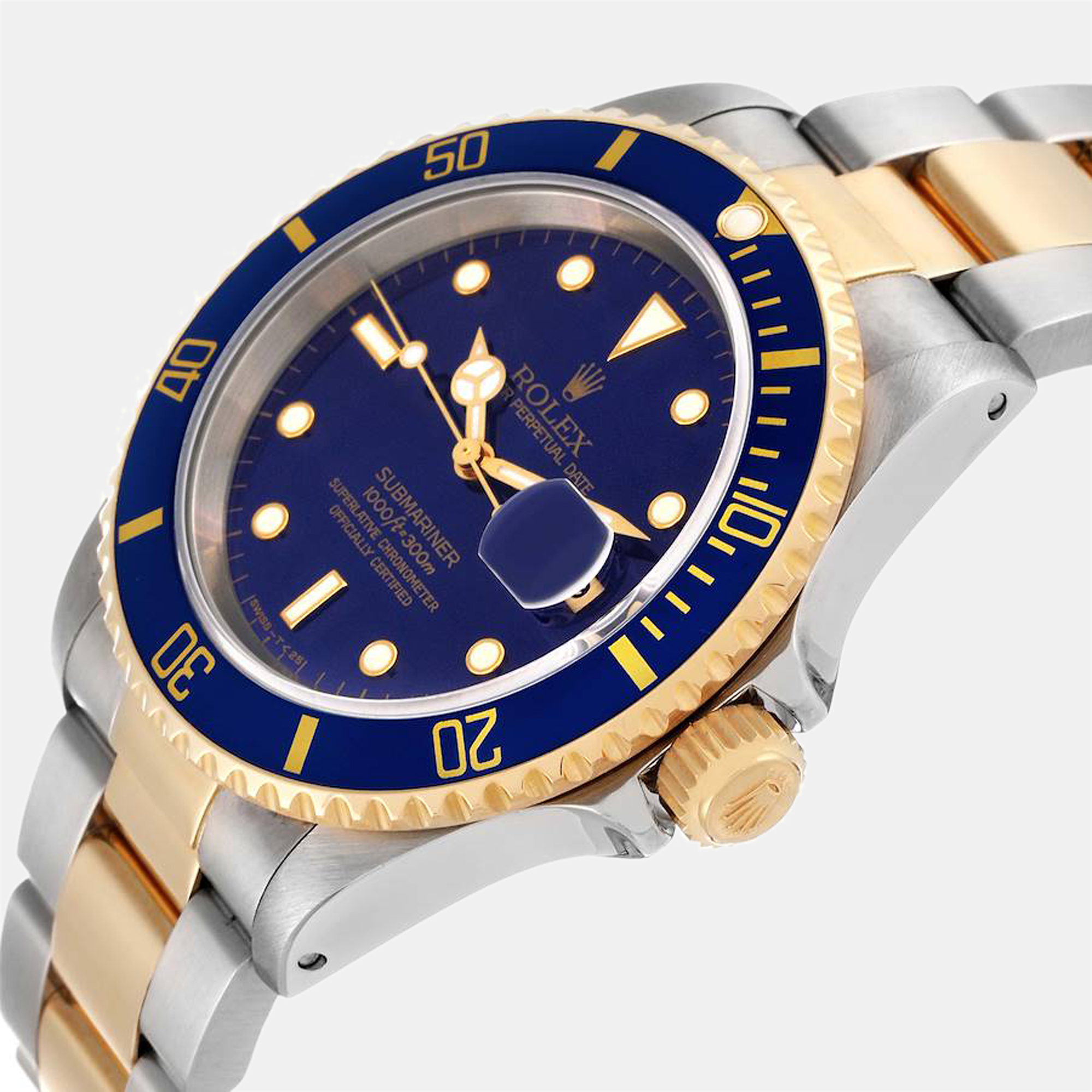 

Rolex Blue 18k Yellow Gold And Stainless Steel Submariner 16613 Automatic Men's Wristwatch 40 mm