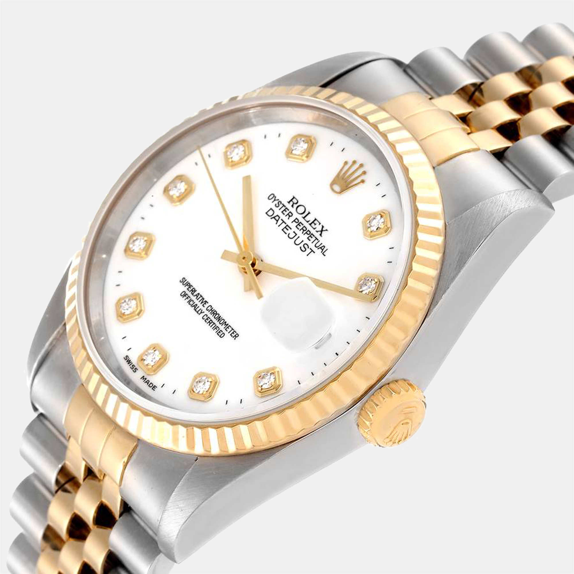 

Rolex White Diamond 18k Yellow Gold And Stainless Steel Datejust 16233 Automatic Men's Wristwatch 36 mm
