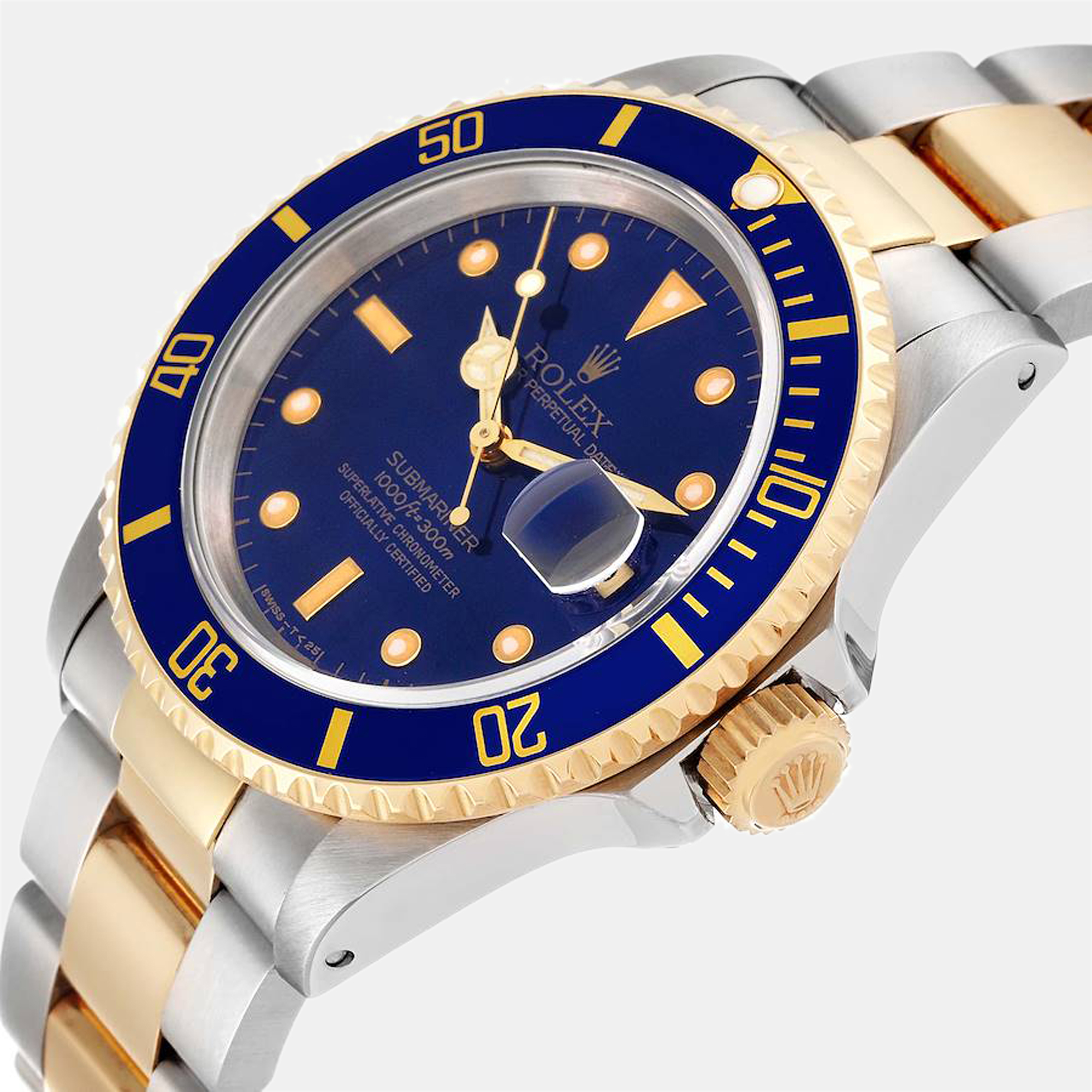 

Rolex Blue 18k Yellow Gold And Stainless Steel Submariner 16613 Automatic Men's Wristwatch 40 mm