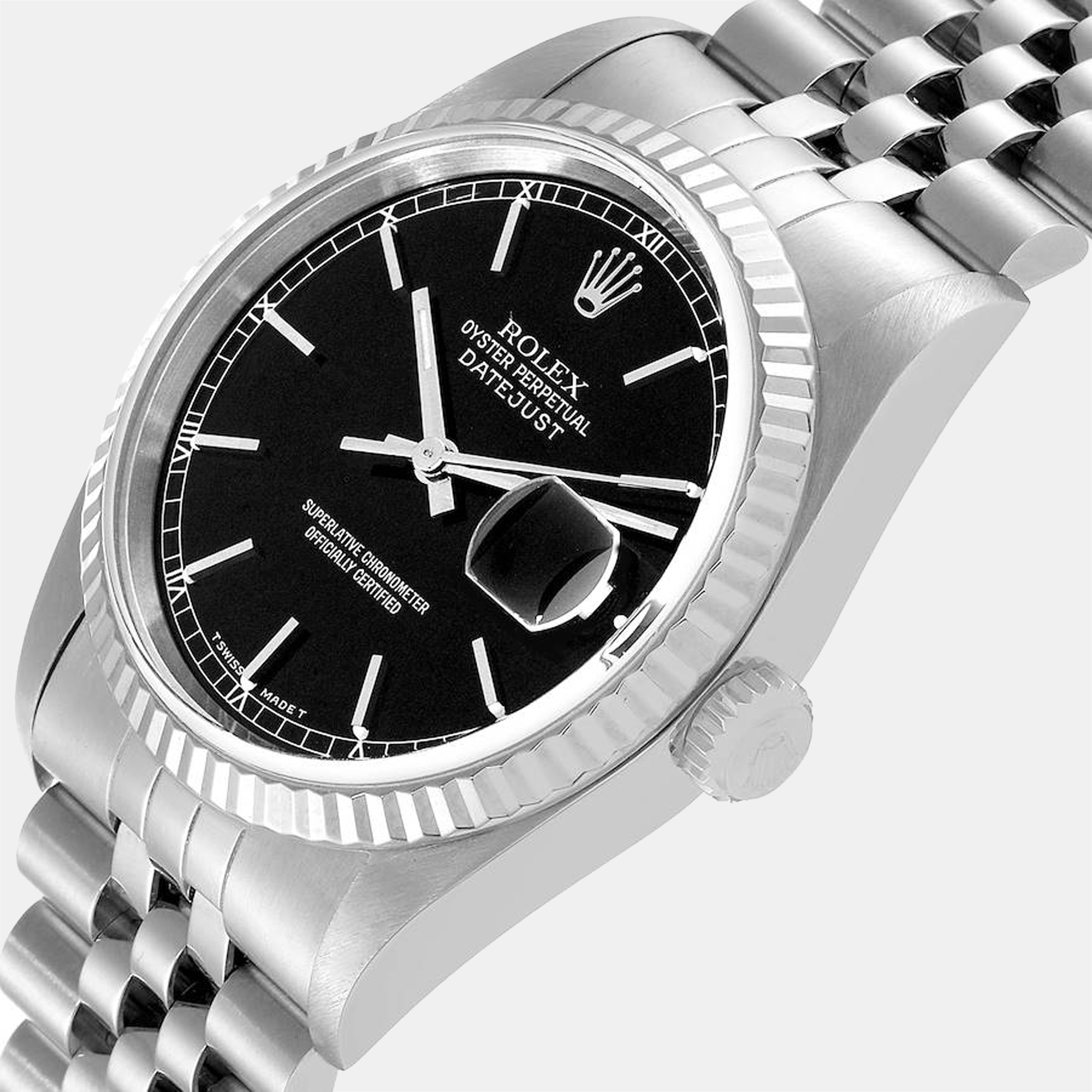 

Rolex Black 18k White Gold And Stainless Steel Datejust 16234 Automatic Men's Wristwatch 36 mm