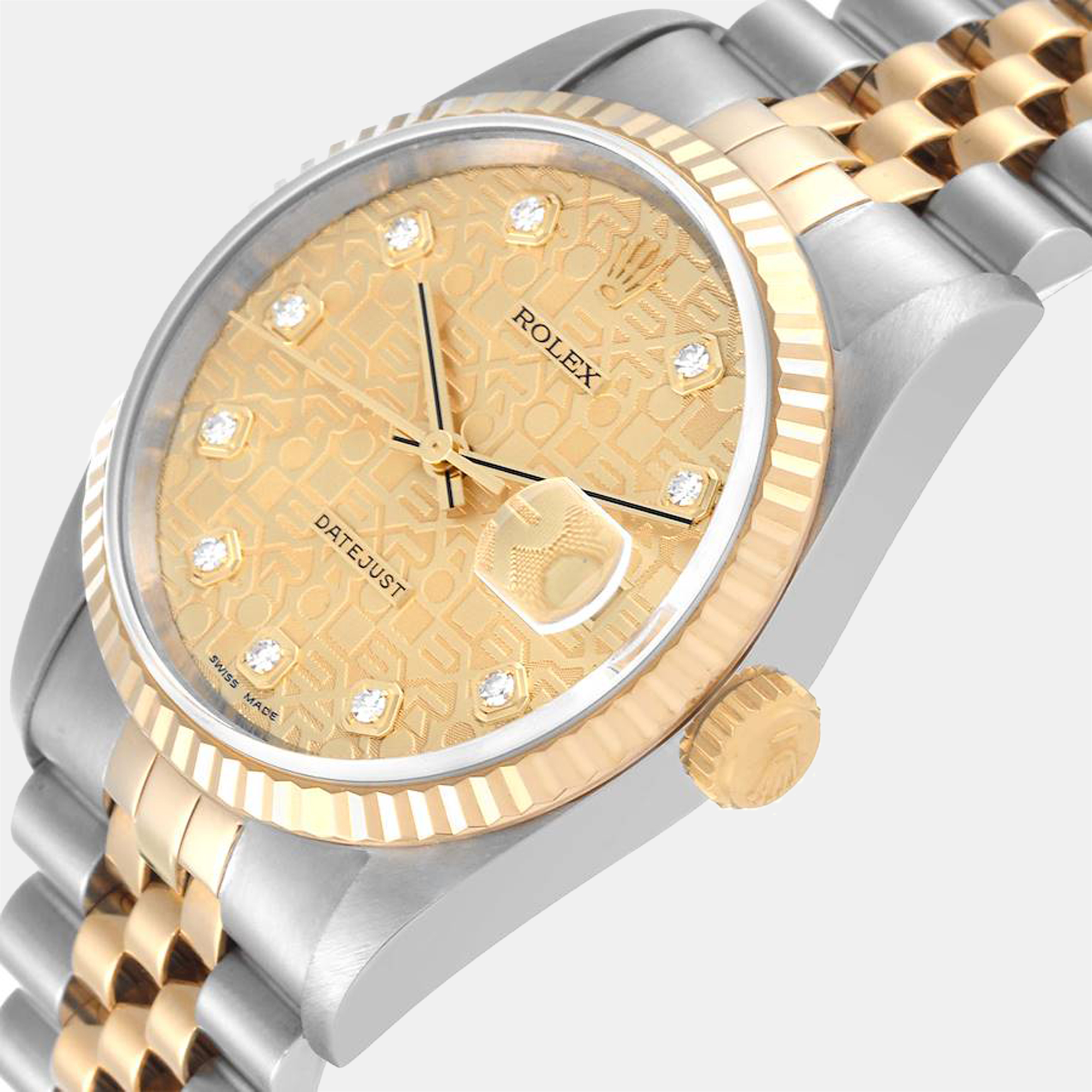 

Rolex Champagne Diamond 18k Yellow Gold And Stainless Steel Datejust 16233 Automatic Men's Wristwatch 36 mm
