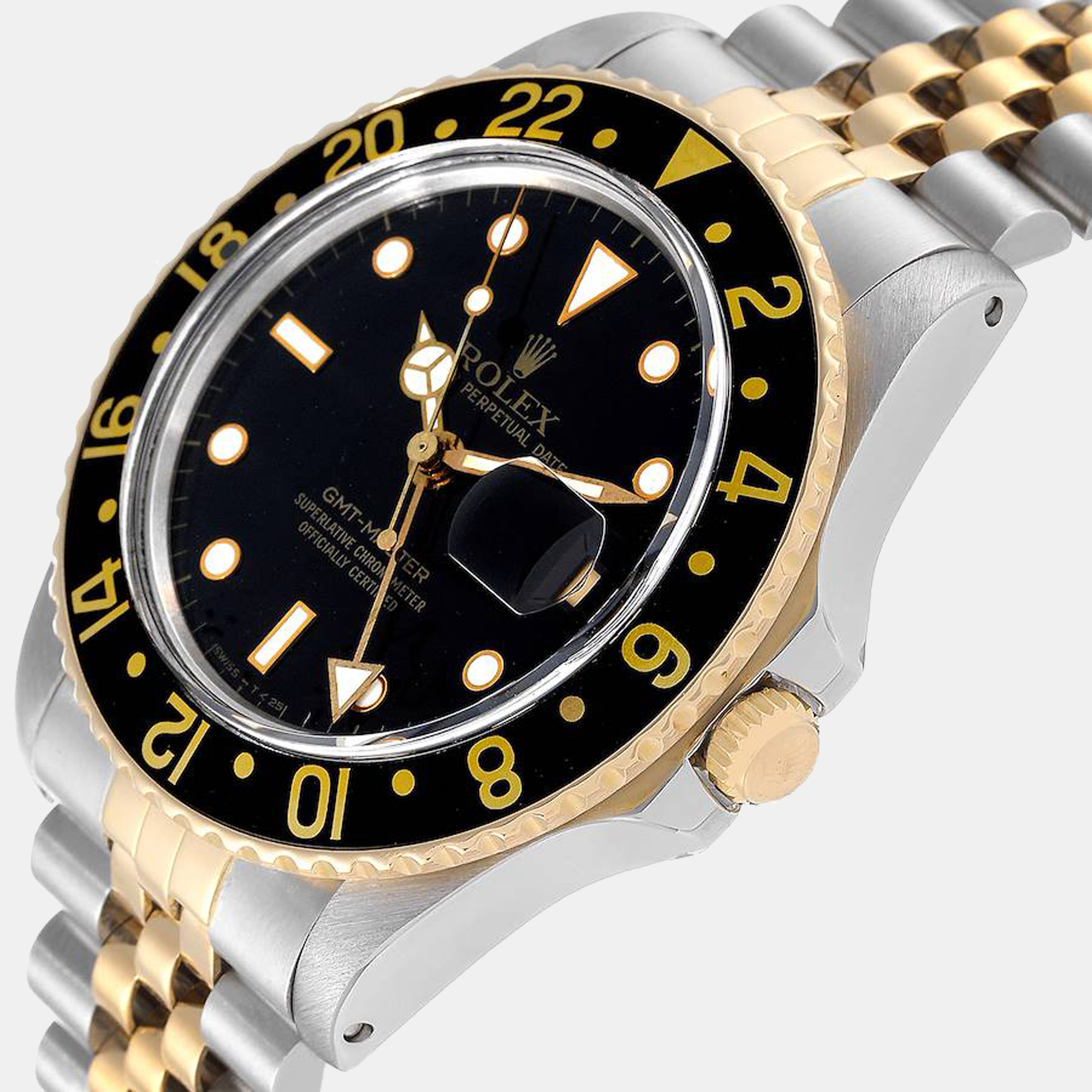 

Rolex Black 18K Yellow Gold And Stainless Steel GMT-Master 16753 Automatic Men's Wristwatch 40 mm