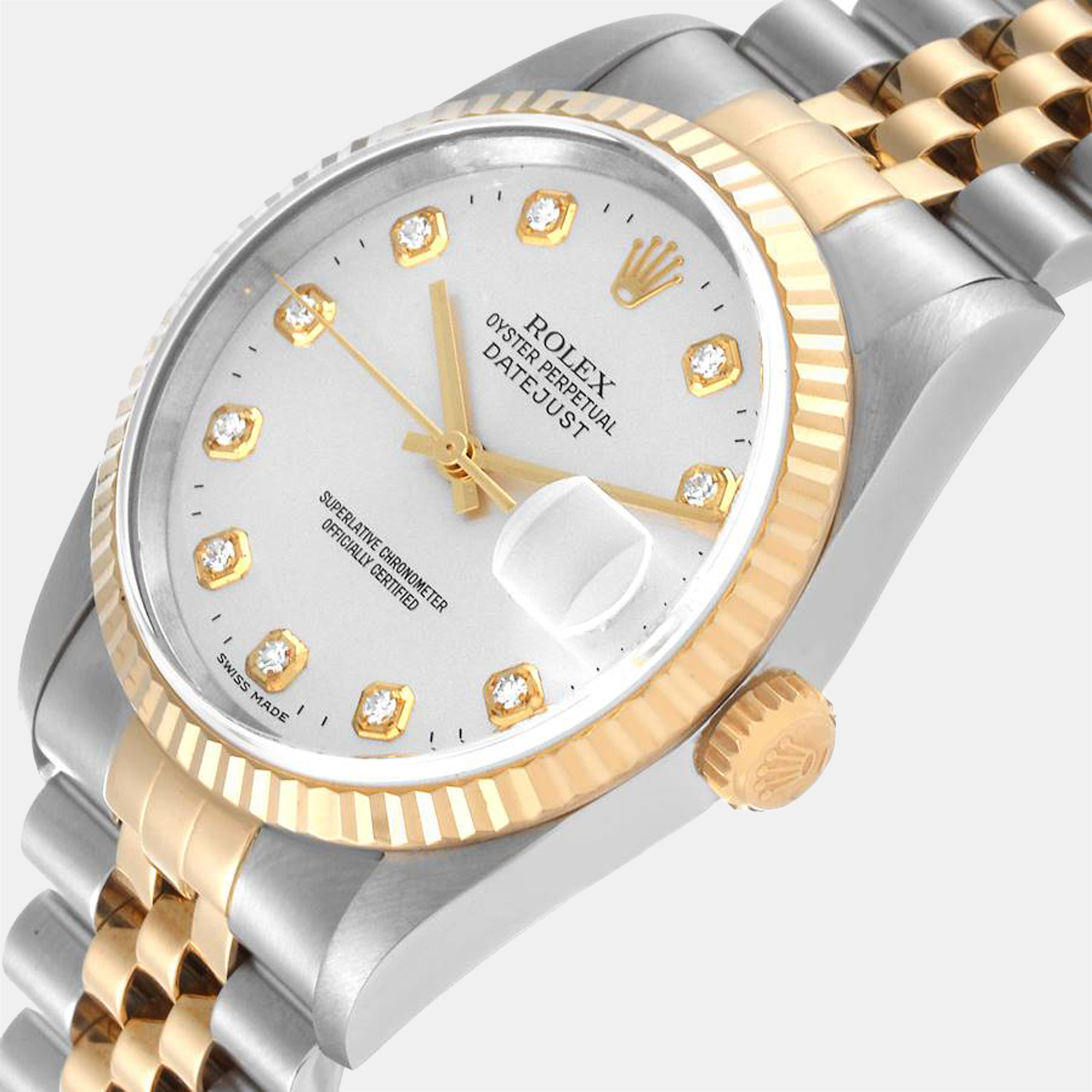 

Rolex Silver Diamond 18k Yellow Gold And Stainless Steel Datejust 16233 Automatic Men's Wristwatch 36 mm