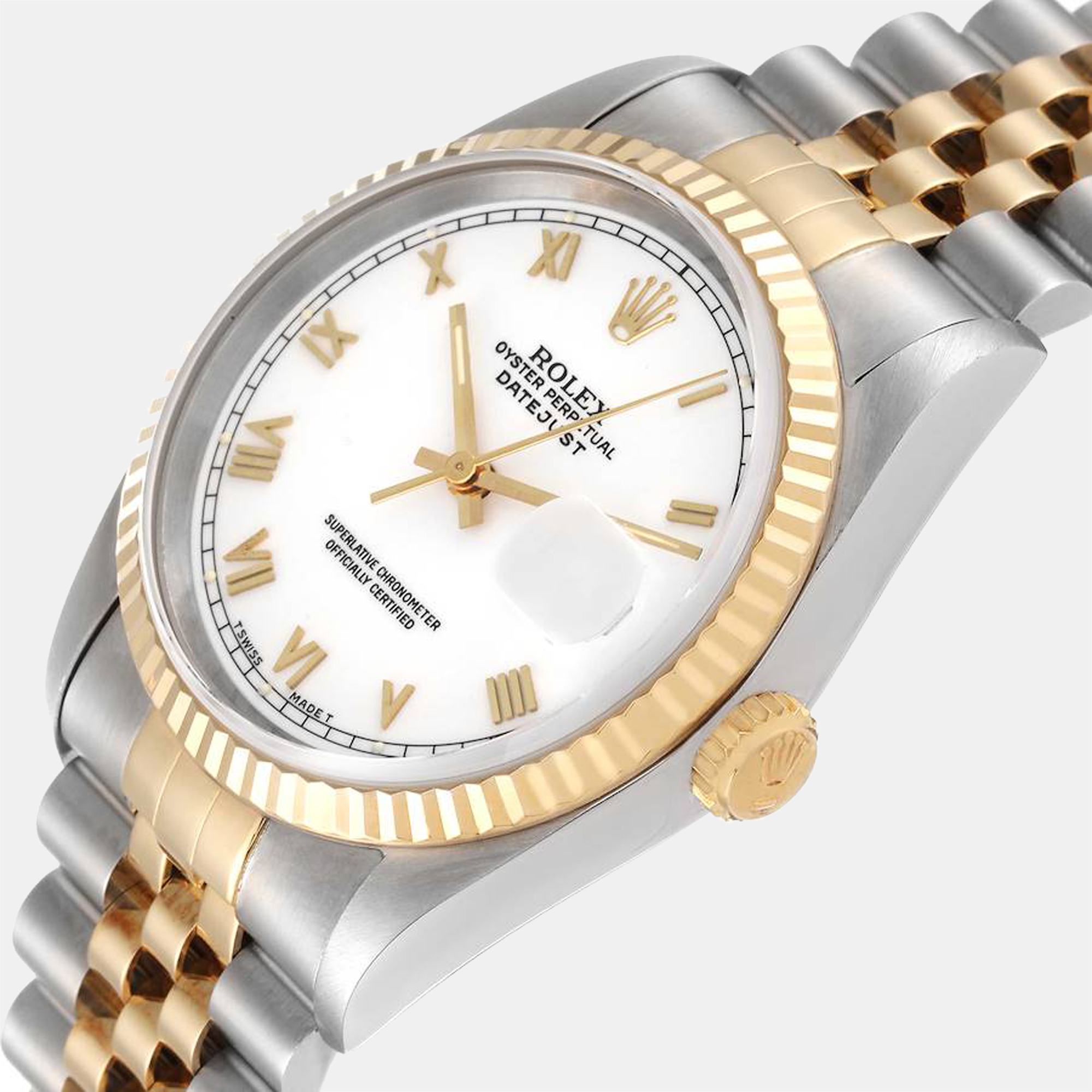 

Rolex White 18k Yellow Gold And Stainless Steel Datejust 16233 Automatic Men's Wristwatch 36 mm